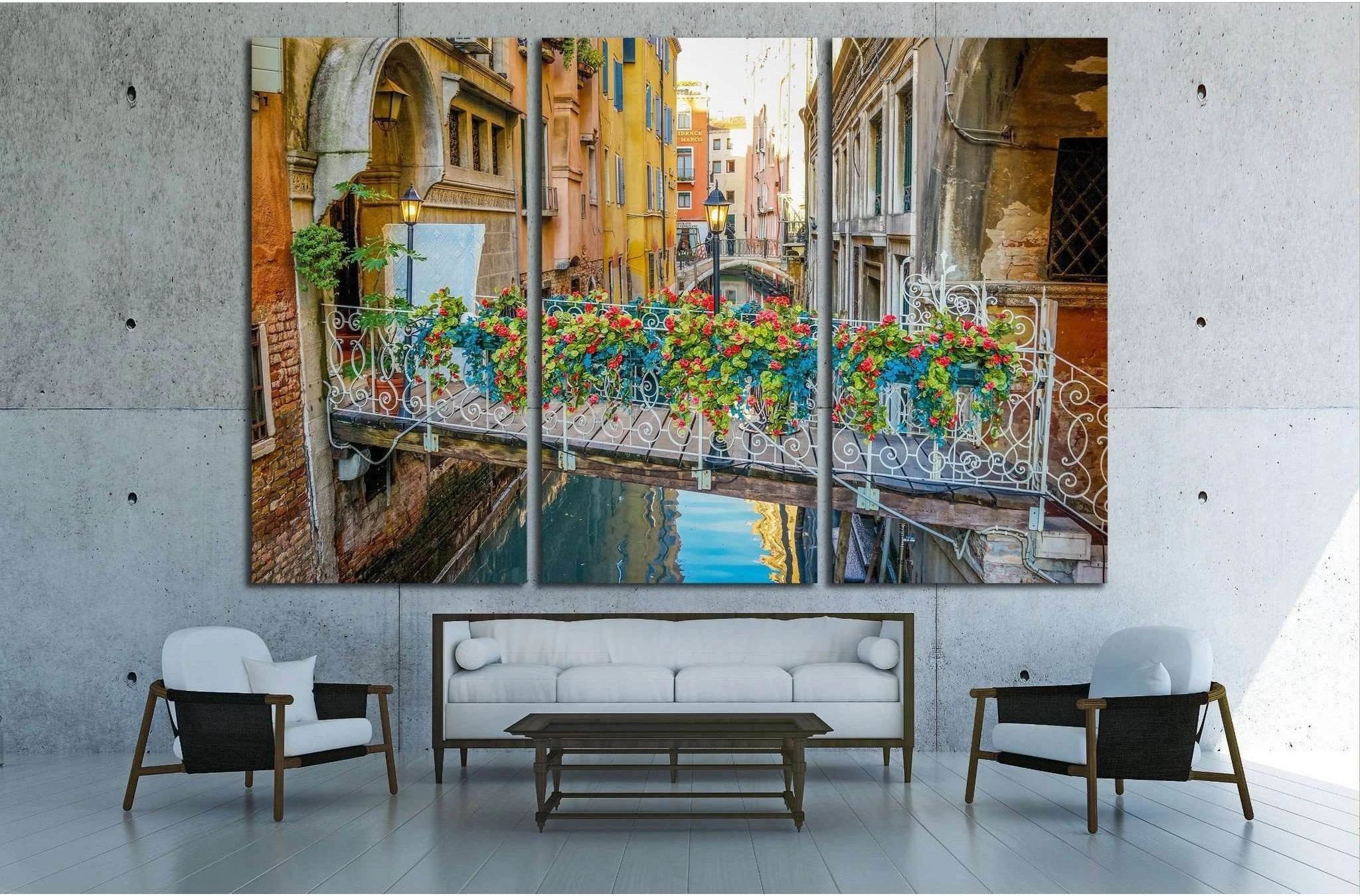 Venice, Italy, A bridge with Bouquet of Flowers №1543 Ready to Hang Canvas Print - Zellart Canvas Prints ALL_Products, s-1543
