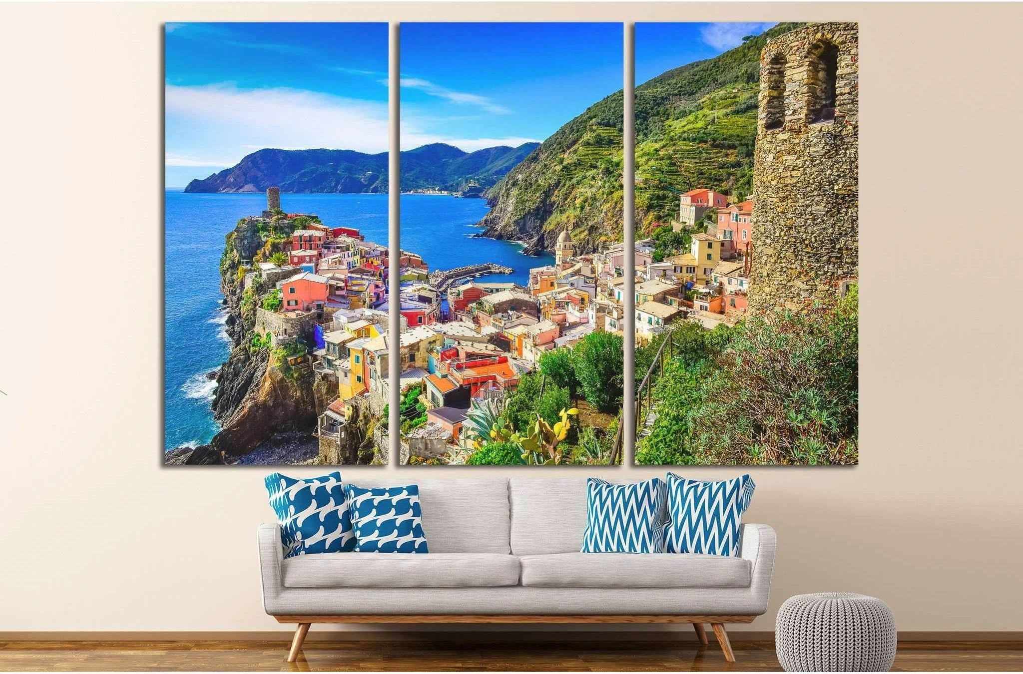Vernazza and ocean coast in Cinque Terre, Italy №1133 Ready to Hang Canvas Print - Zellart Canvas Prints ALL_Products, s-11
