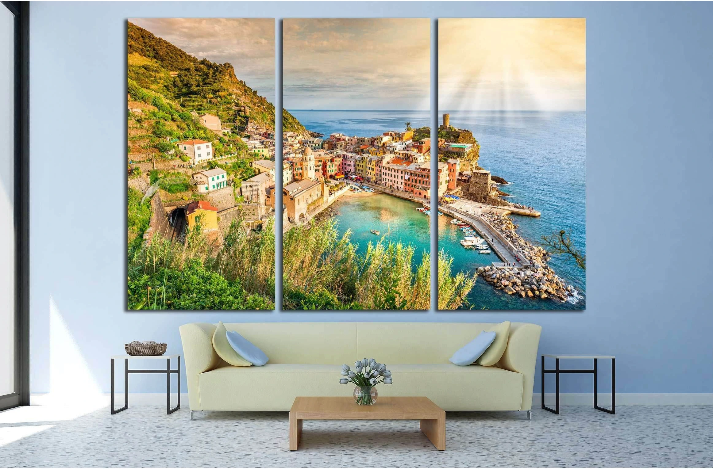Vernazza, Cinque Terre, Italy Canvas Print, Scenic view of ocean and harbor Ready to Hang Canvas Print №2656 - Zellart Canvas Prints ALL_Products, s-2656