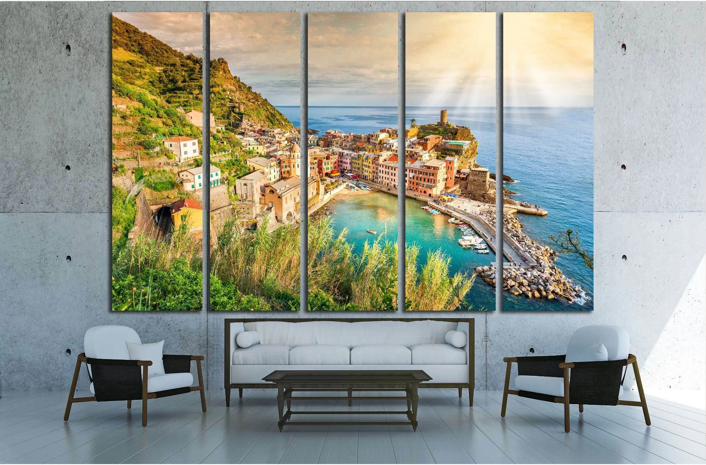 Vernazza, Cinque Terre, Italy Canvas Print, Scenic view of ocean and harbor Ready to Hang Canvas Print №2656 - Zellart Canvas Prints ALL_Products, s-2656