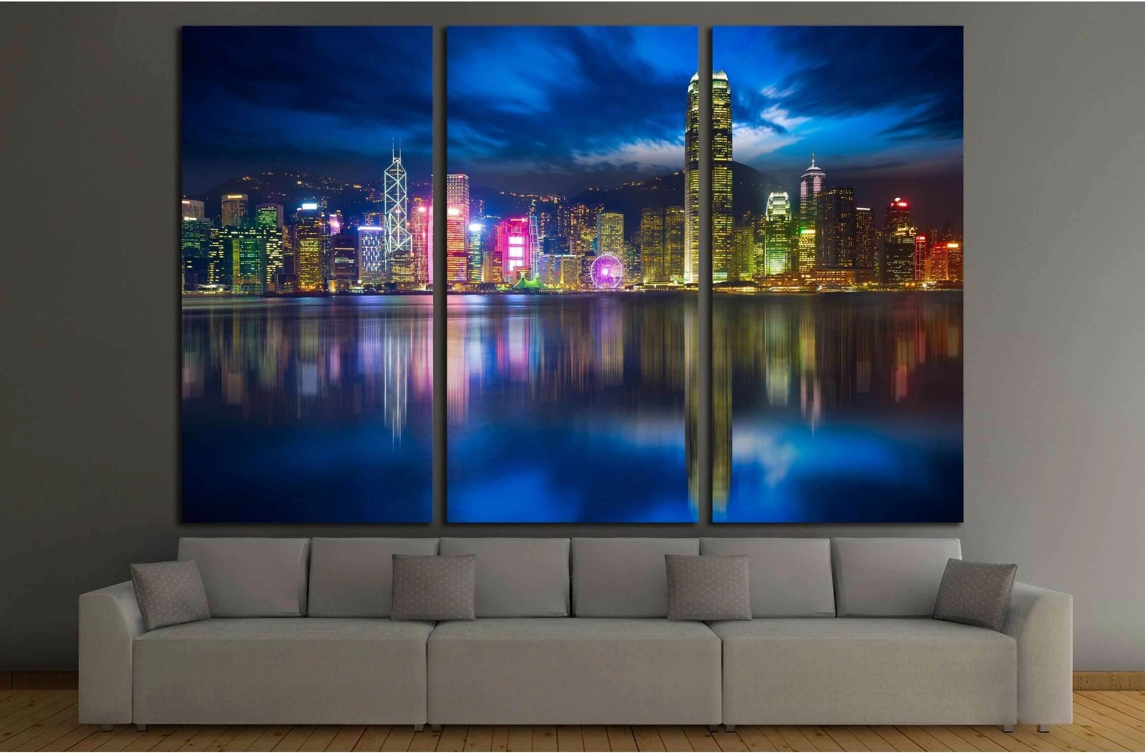 Victoria harbour skyline at night in Hong Kong №2318 Ready to Hang Canvas Print - Zellart Canvas Prints ALL_Products, s-2318