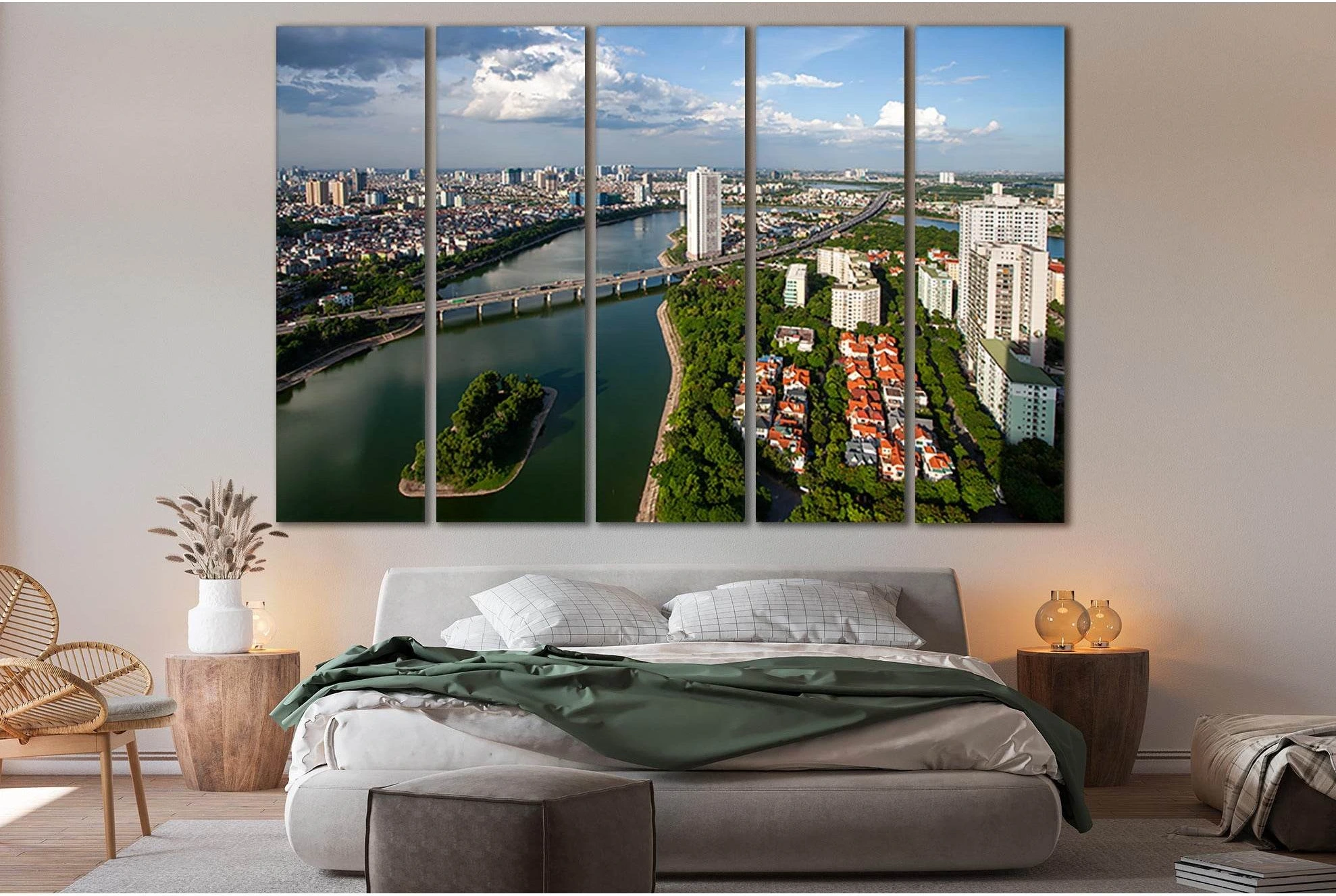 Vietnam Hanoi Skiline Hong River №SL308 Ready to Hang Canvas Print - Zellart Canvas Prints 0new, ALL_Products, Cityscapes & Skylines