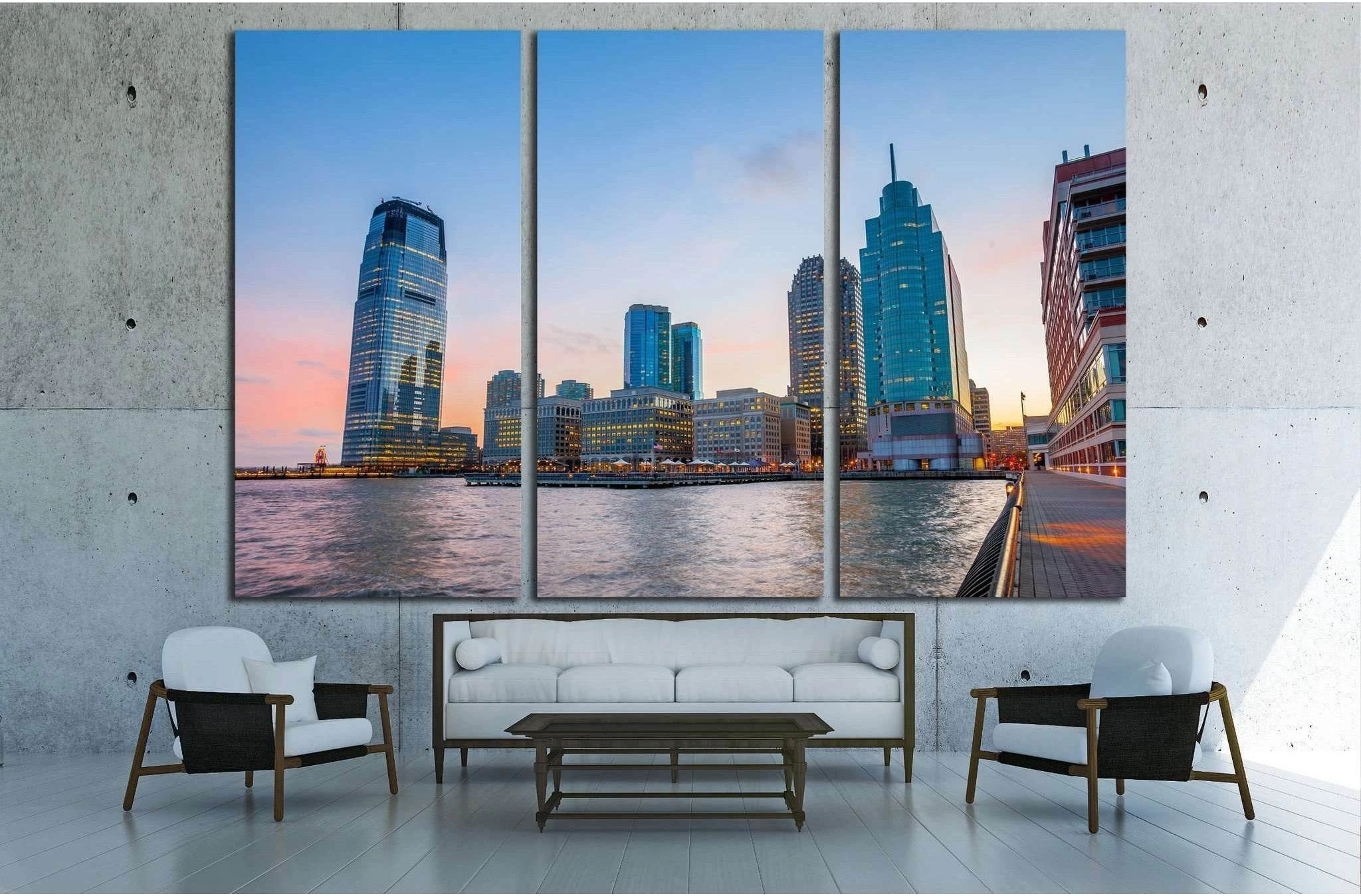 View from Hudson River Waterfront Walkway in Jersey City №1683 Ready to Hang Canvas Print - Zellart Canvas Prints ALL_Products, s-1683