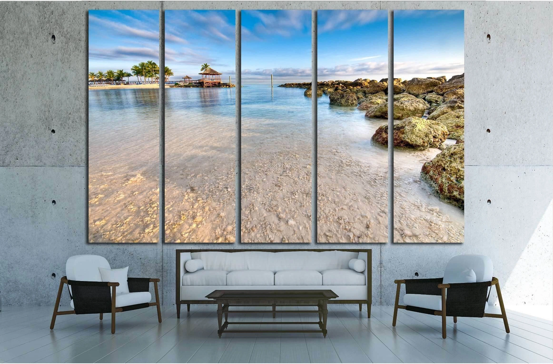 View of beach and ocean in Nassau, Bahamas. №2494 Ready to Hang Canvas Print - Zellart Canvas Prints ALL_Products, s-2494