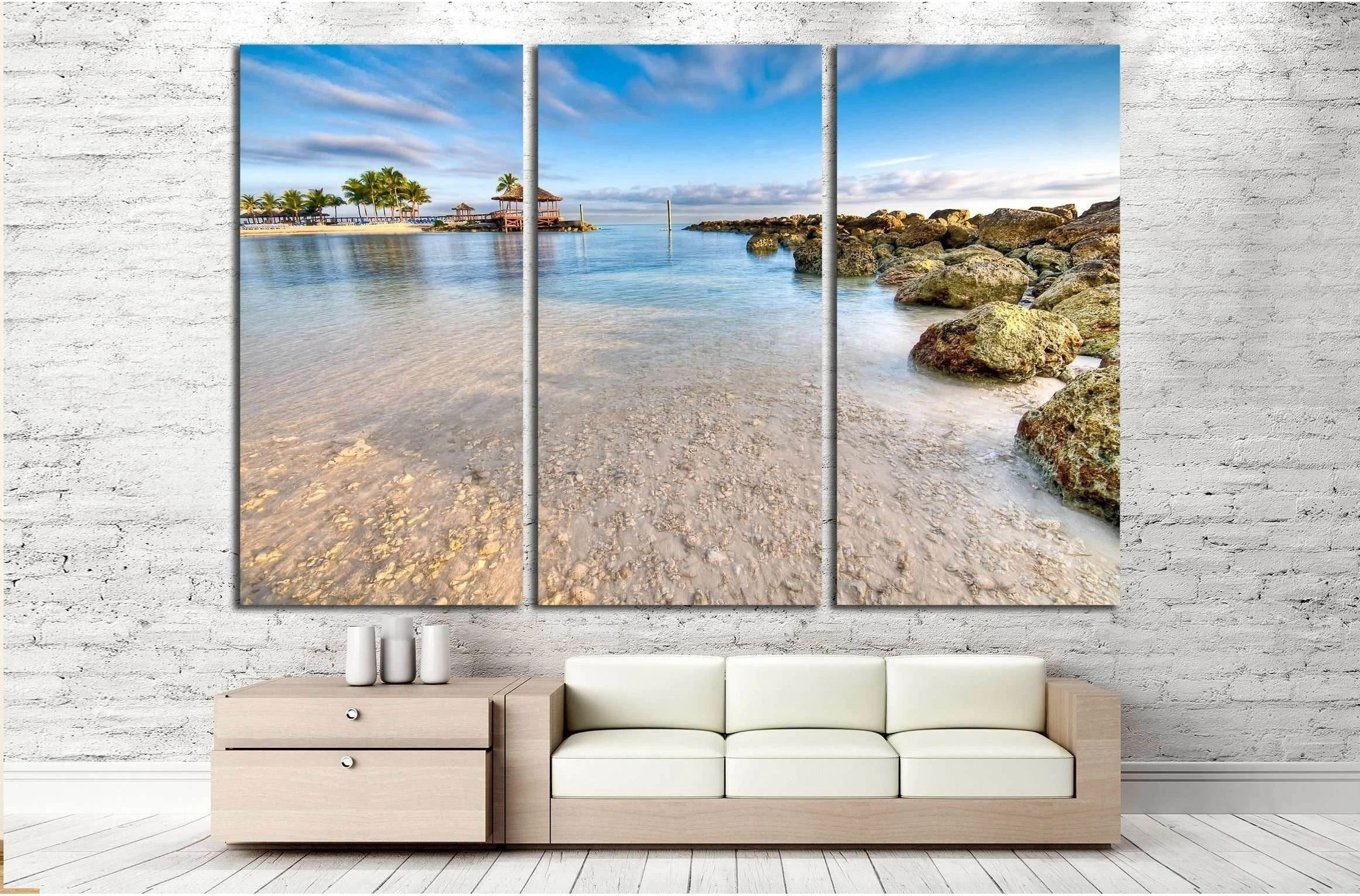 View of beach and ocean in Nassau, Bahamas. №2494 Ready to Hang Canvas Print - Zellart Canvas Prints ALL_Products, s-2494