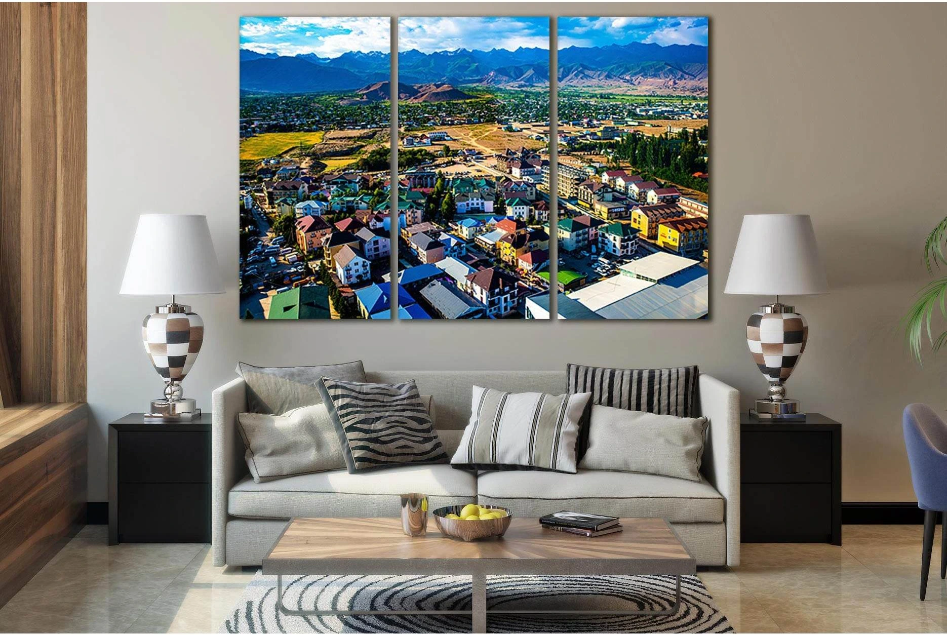 View Of Bosteri Town Kyrgyzstan №SL302 Ready to Hang Canvas Print - Zellart Canvas Prints 0new, ALL_Products, Cityscapes & Skylines