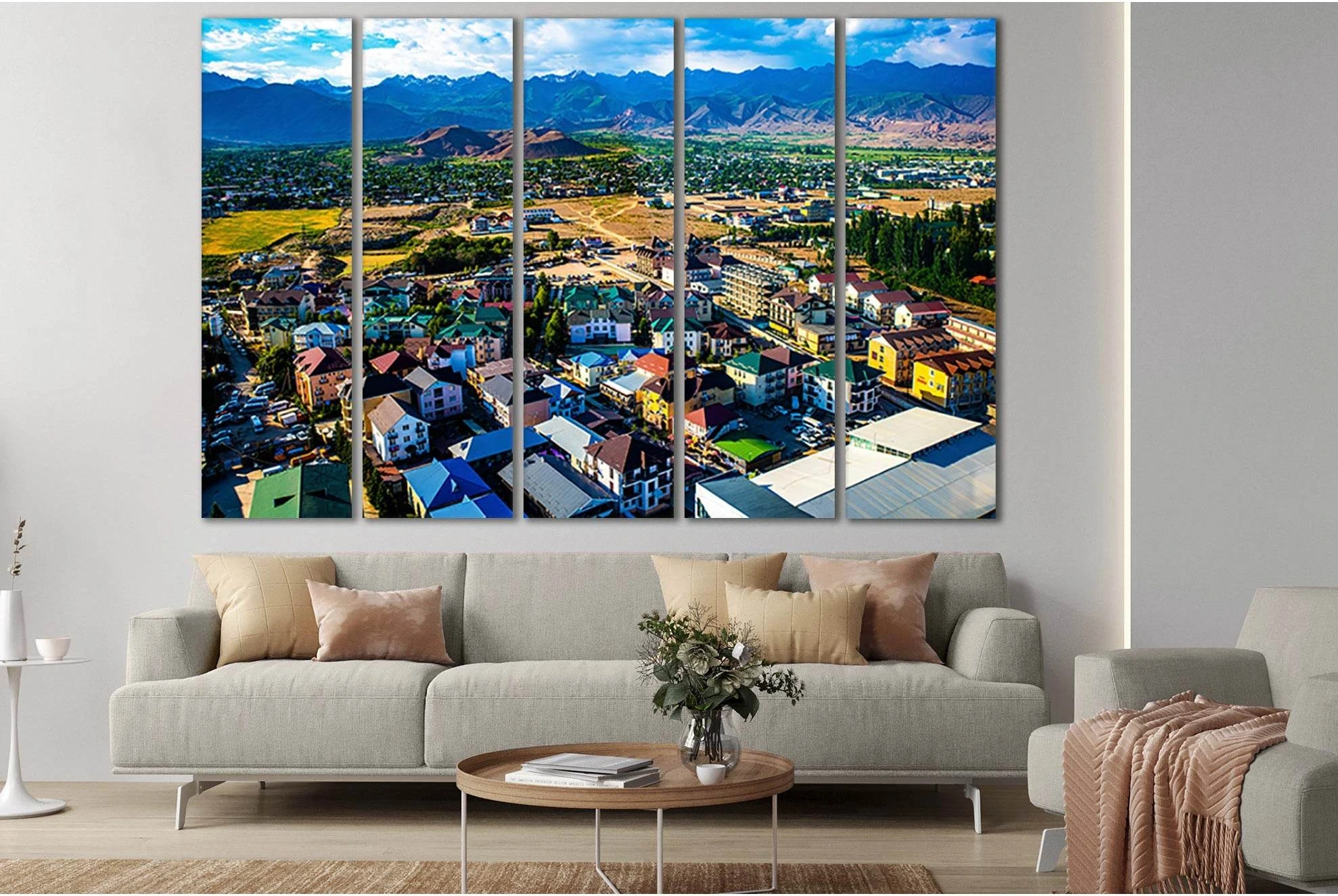 View Of Bosteri Town Kyrgyzstan №SL302 Ready to Hang Canvas Print - Zellart Canvas Prints 0new, ALL_Products, Cityscapes & Skylines