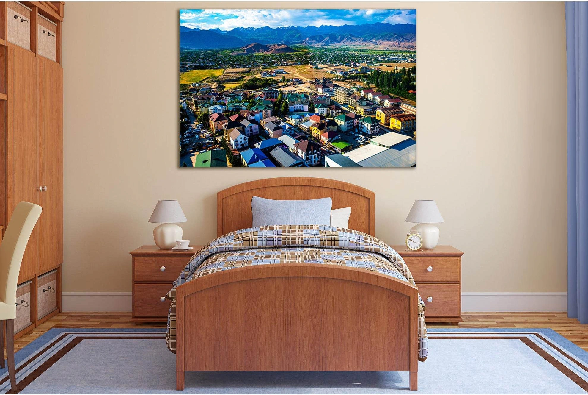 View Of Bosteri Town Kyrgyzstan №SL302 Ready to Hang Canvas Print - Zellart Canvas Prints 0new, ALL_Products, Cityscapes & Skylines