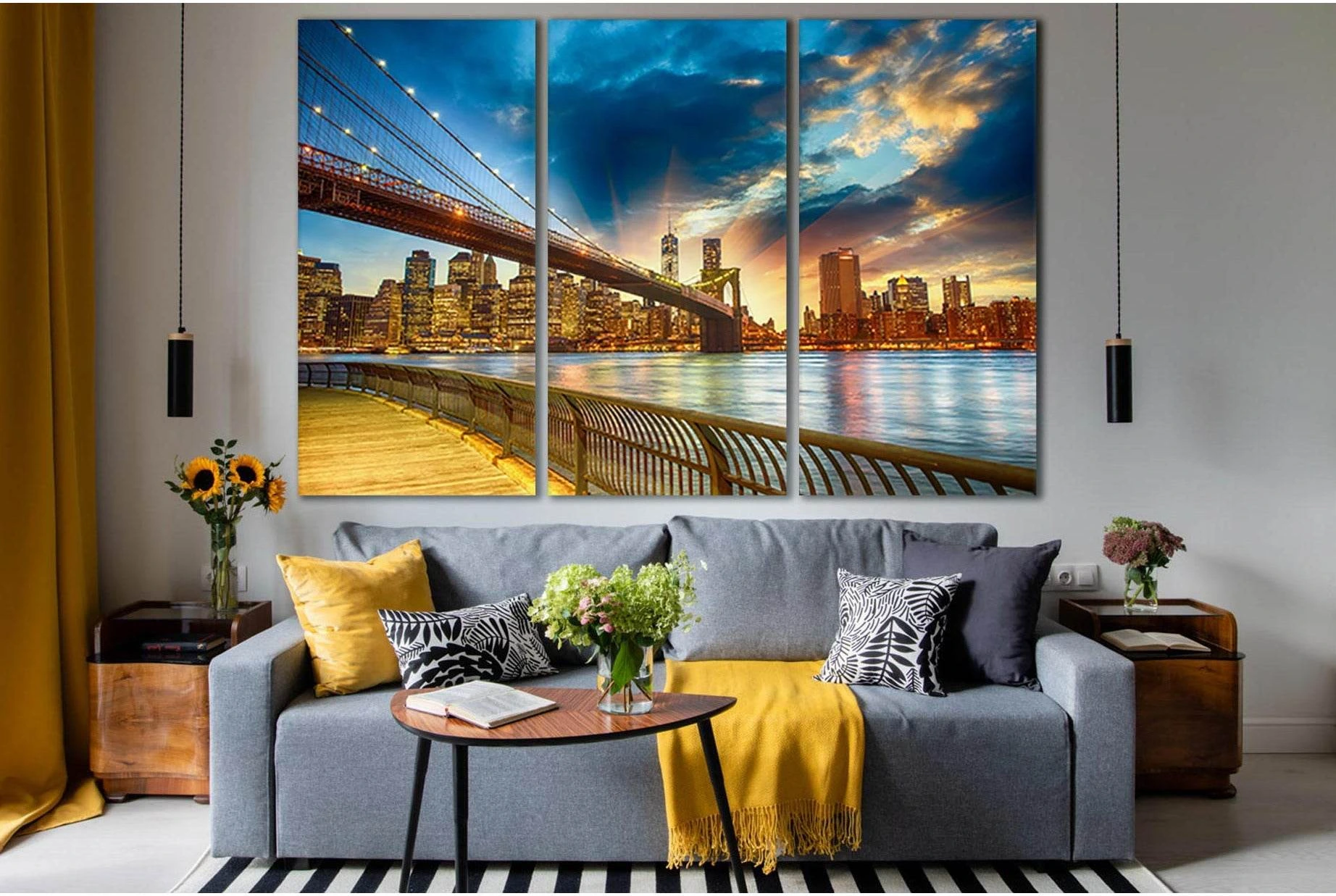 View Of Brooklyn Bridge №SL1089 Ready to Hang Canvas Print - Zellart Canvas Prints 0_NY_ART, 0new, ALL_Products, Bridges Wall Art