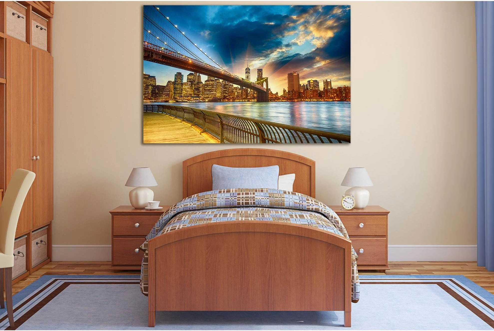 View Of Brooklyn Bridge №SL1089 Ready to Hang Canvas Print - Zellart Canvas Prints 0_NY_ART, 0new, ALL_Products, Bridges Wall Art