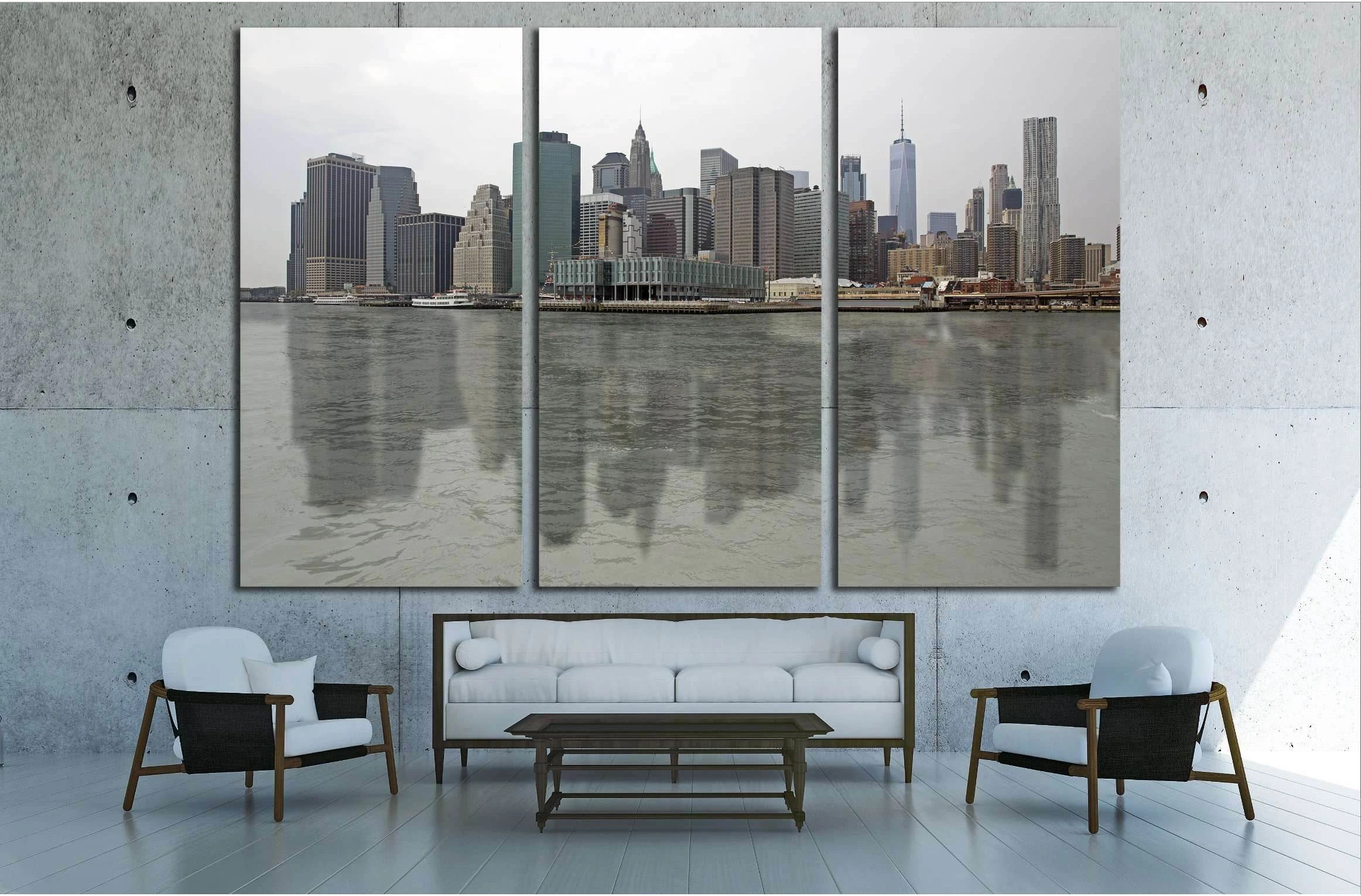 View of financial district in New York taken from the Hudson river №2710 Ready to Hang Canvas Print - Zellart Canvas Prints 0_NY_ART, ALL_Products, s-2710