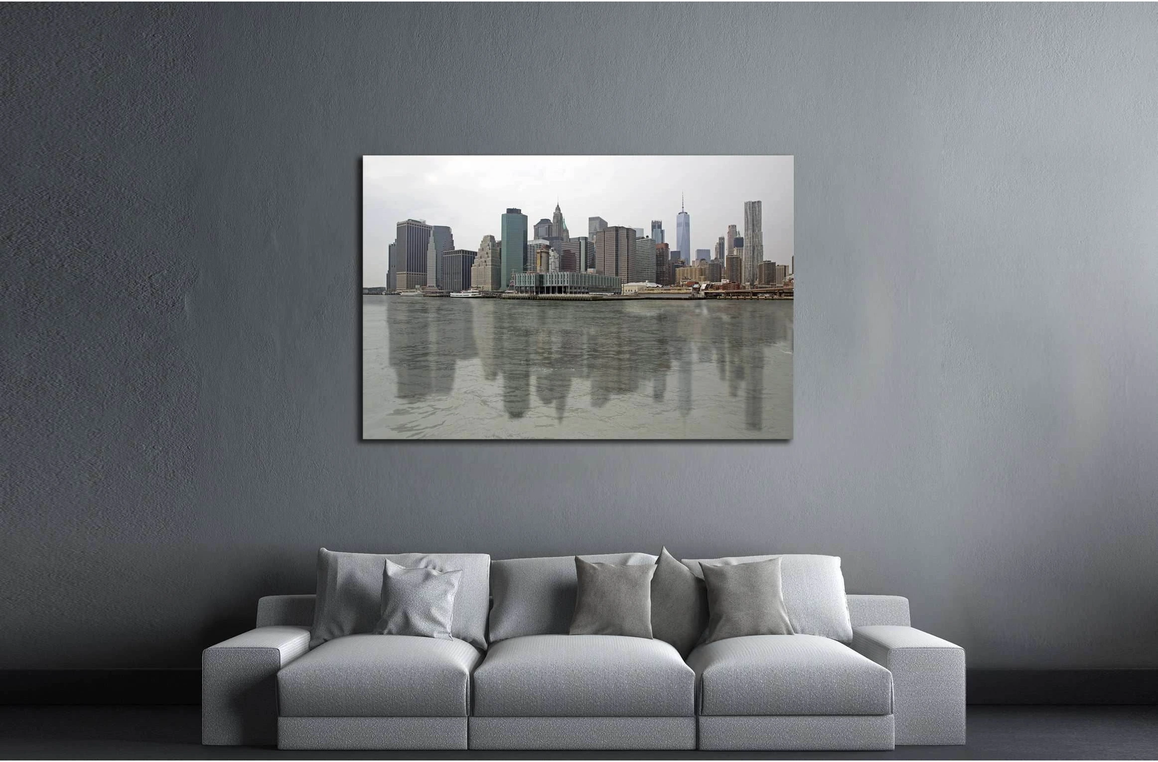 View of financial district in New York taken from the Hudson river №2710 Ready to Hang Canvas Print - Zellart Canvas Prints 0_NY_ART, ALL_Products, s-2710