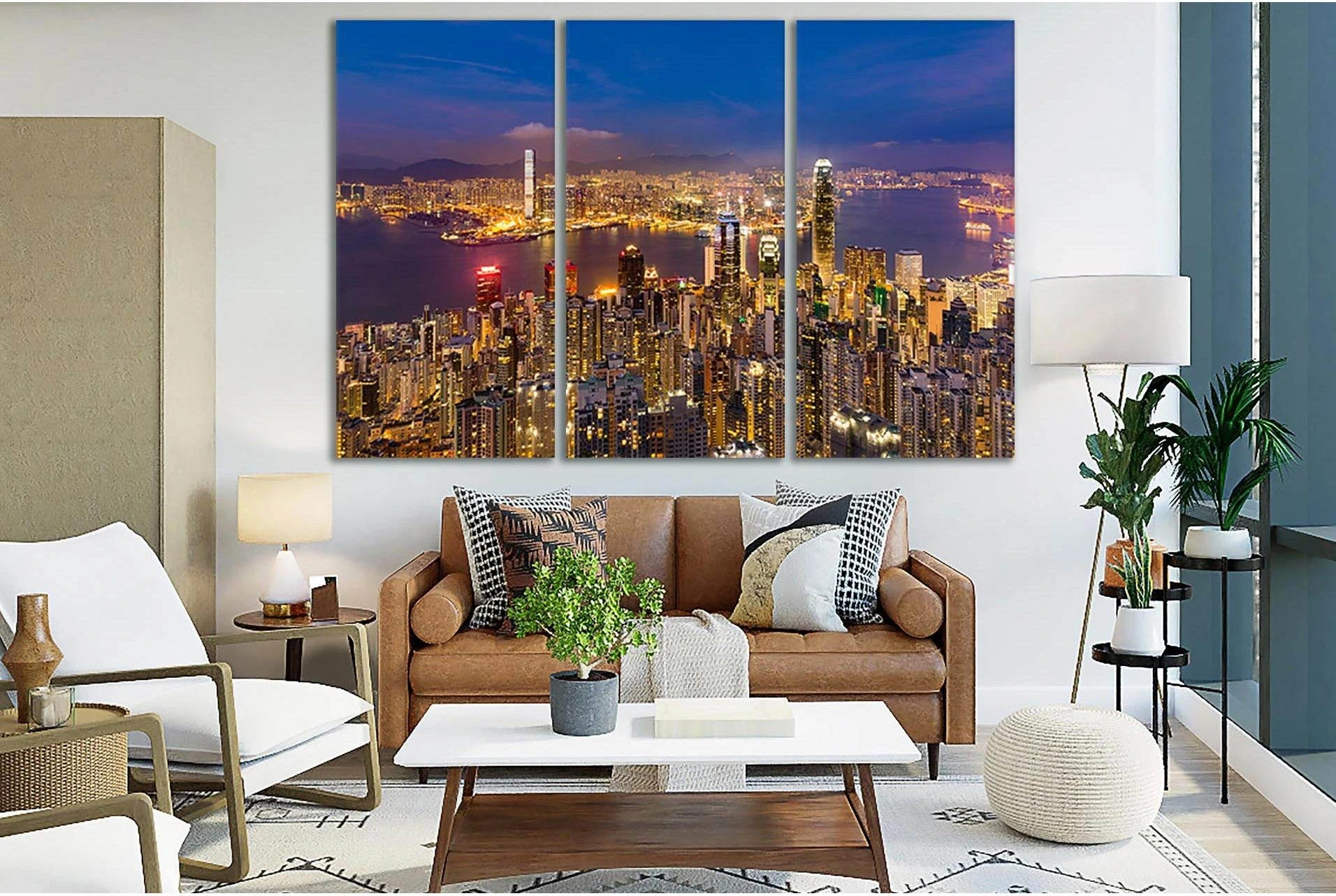 View Of Hong Kong Night Cityscape №SL376 Ready to Hang Canvas Print - Zellart Canvas Prints 0new, ALL_Products, Cityscapes & Skylines
