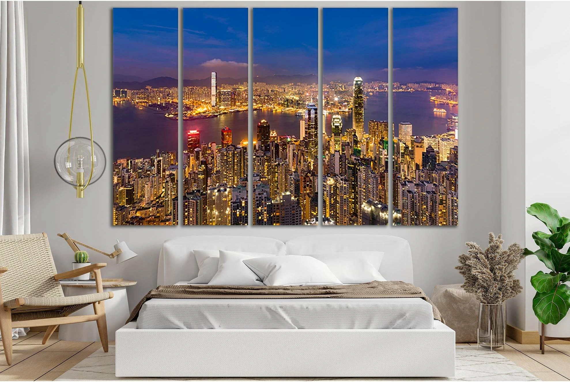 View Of Hong Kong Night Cityscape №SL376 Ready to Hang Canvas Print - Zellart Canvas Prints 0new, ALL_Products, Cityscapes & Skylines
