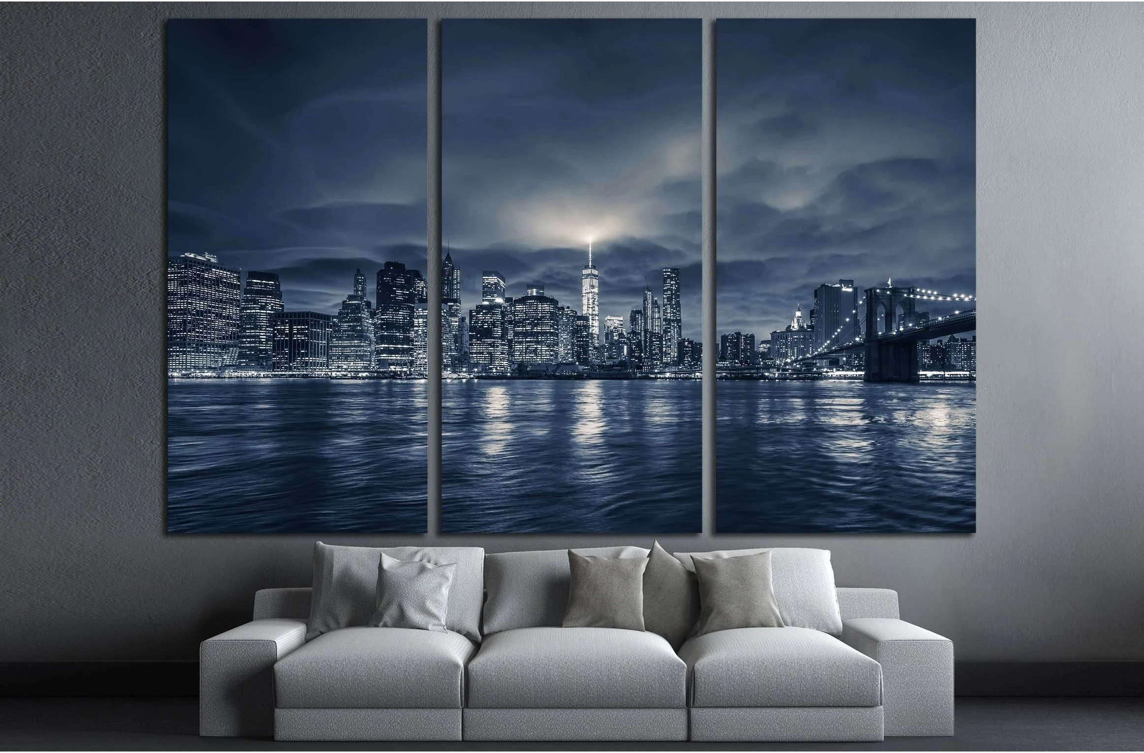 View of Manhattan at night, New York City №2997 Ready to Hang Canvas Print - Zellart Canvas Prints 0_NY_ART, ALL_Products, s-2997