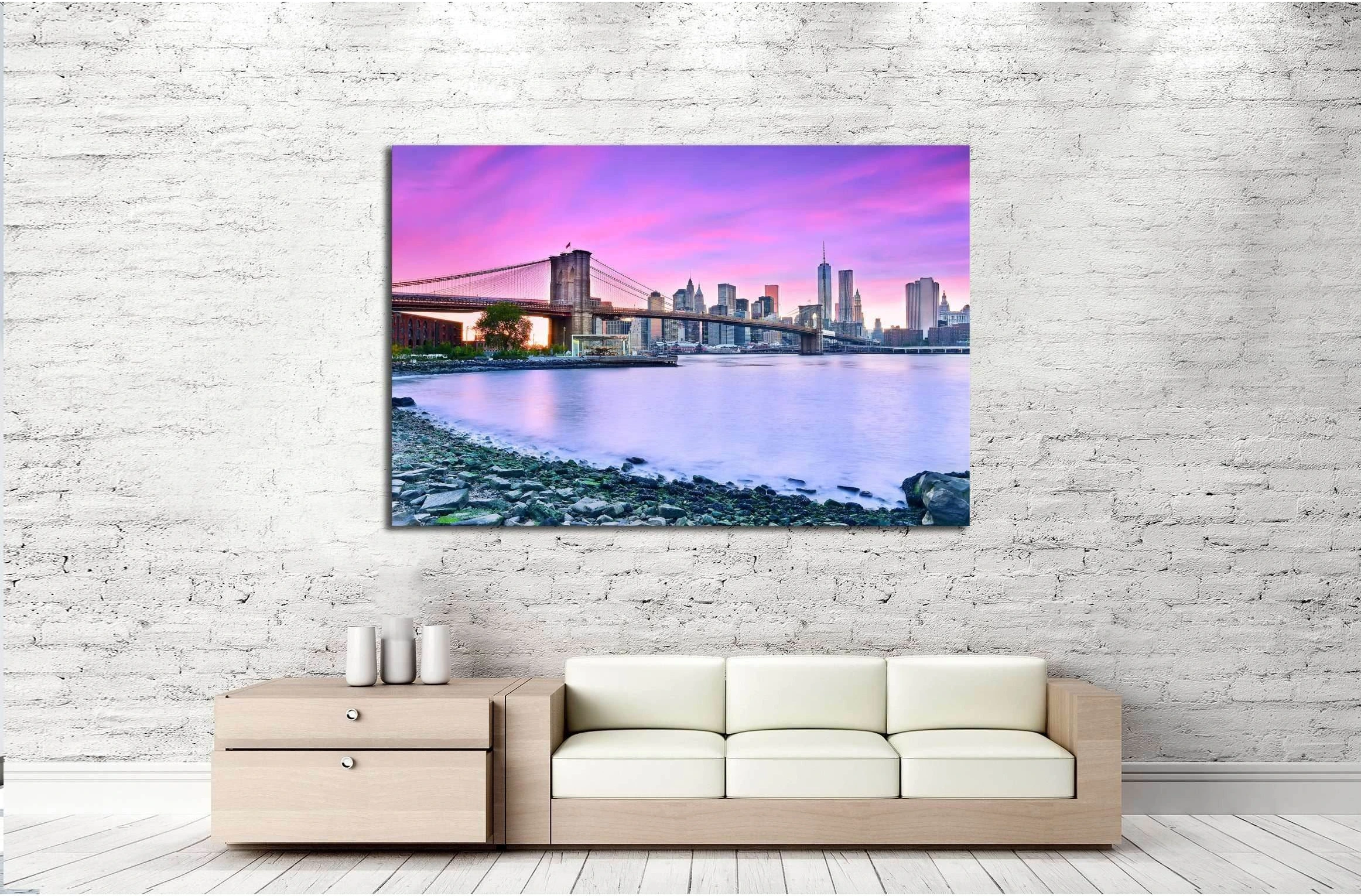 View of New York City at dusk №2987 Ready to Hang Canvas Print - Zellart Canvas Prints 0_NY_ART, ALL_Products, s-2987