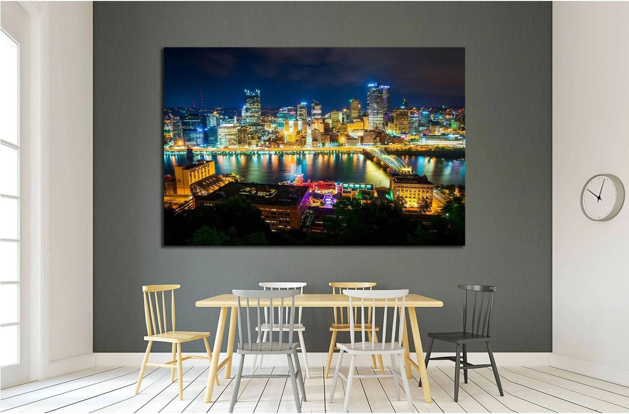View of Pittsburgh at night from Grandview Avenue, Pittsburgh, Pennsylvania №1704 Ready to Hang Canvas Print - Zellart Canvas Prints ALL_Products, s-1704
