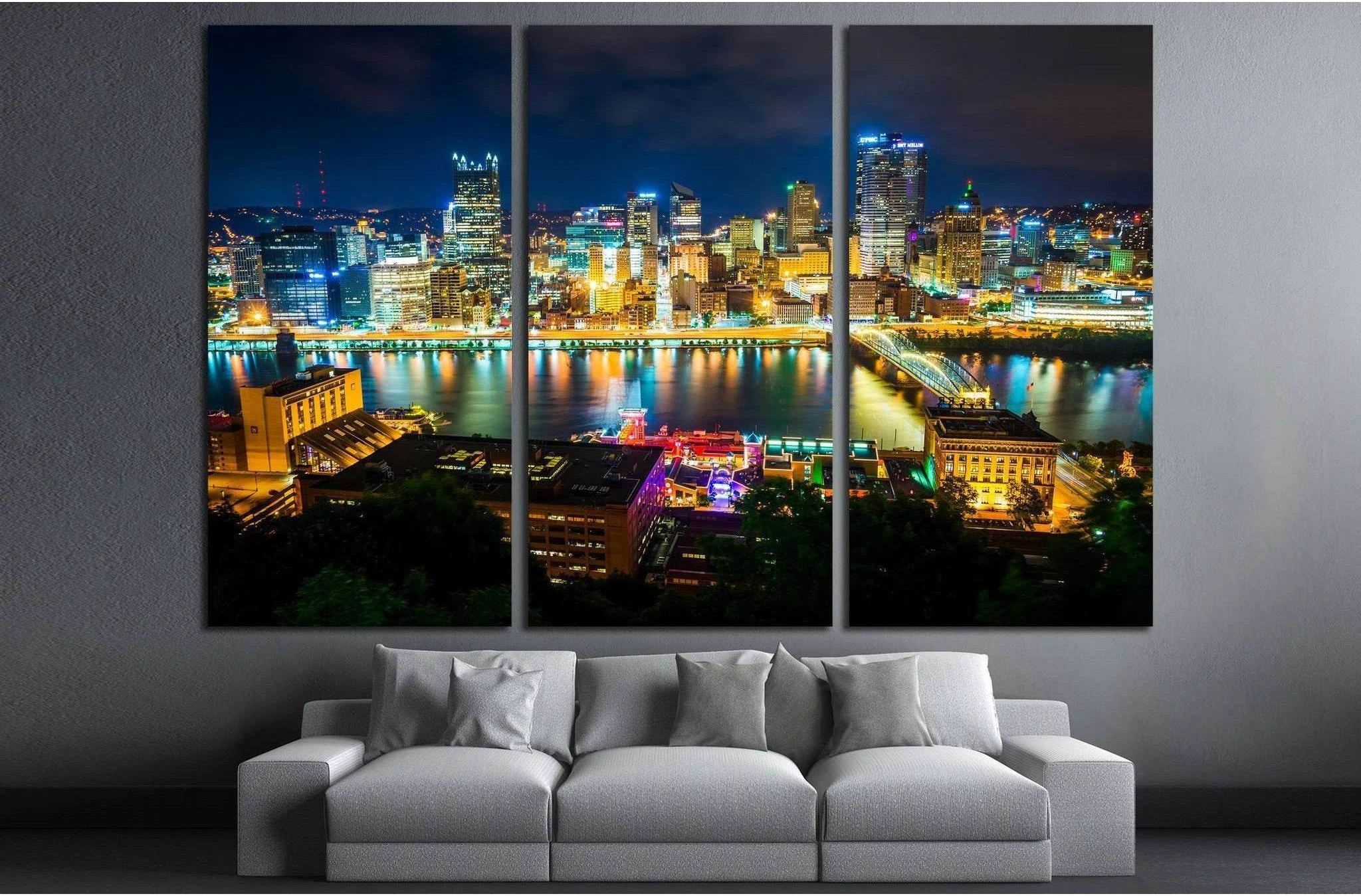 View of Pittsburgh at night from Grandview Avenue, Pittsburgh, Pennsylvania №1704 Ready to Hang Canvas Print - Zellart Canvas Prints ALL_Products, s-1704