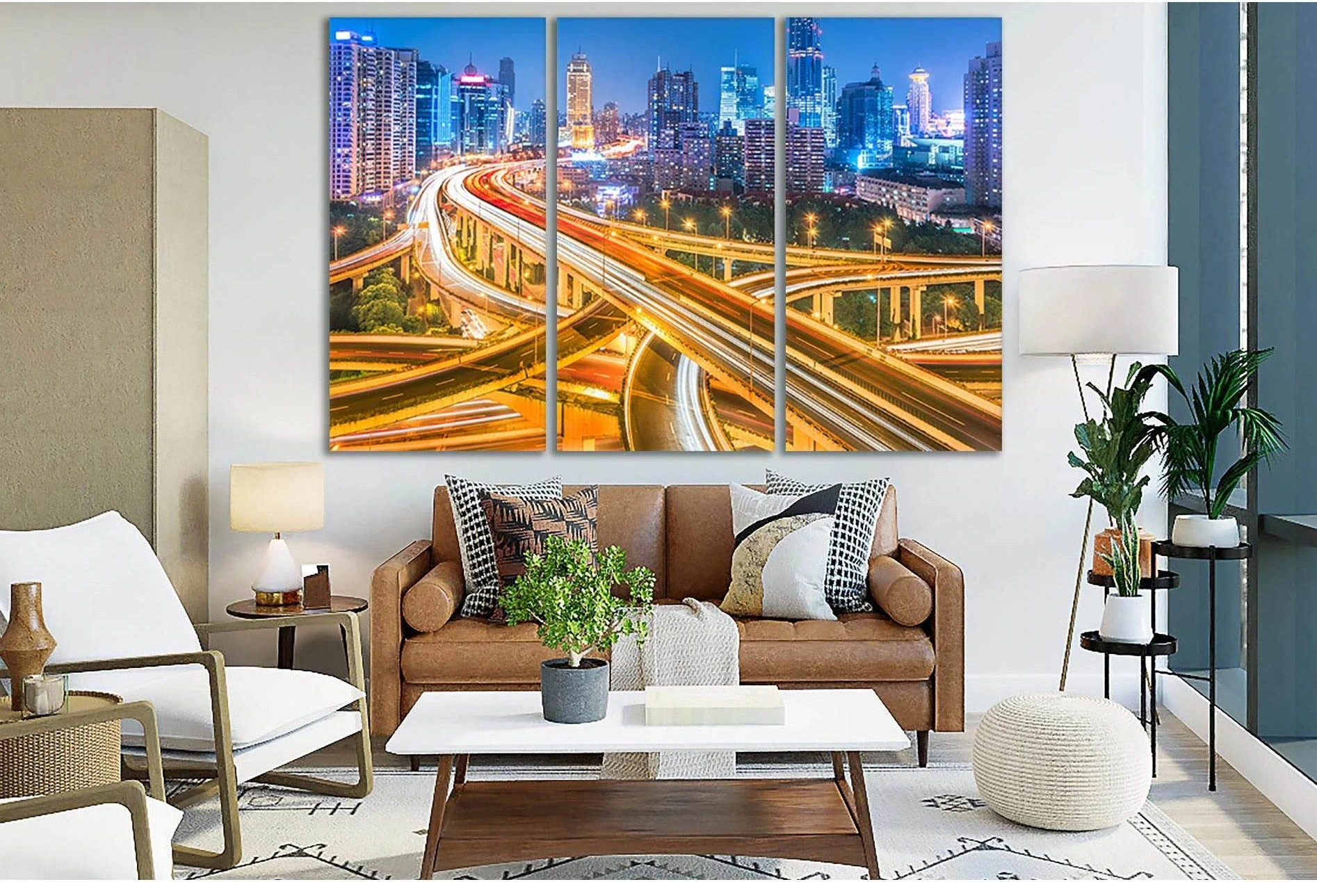 View Of Shanghai Overpass At Night №SL351 Ready to Hang Canvas Print - Zellart Canvas Prints 0new, ALL_Products, Cityscapes & Skylines