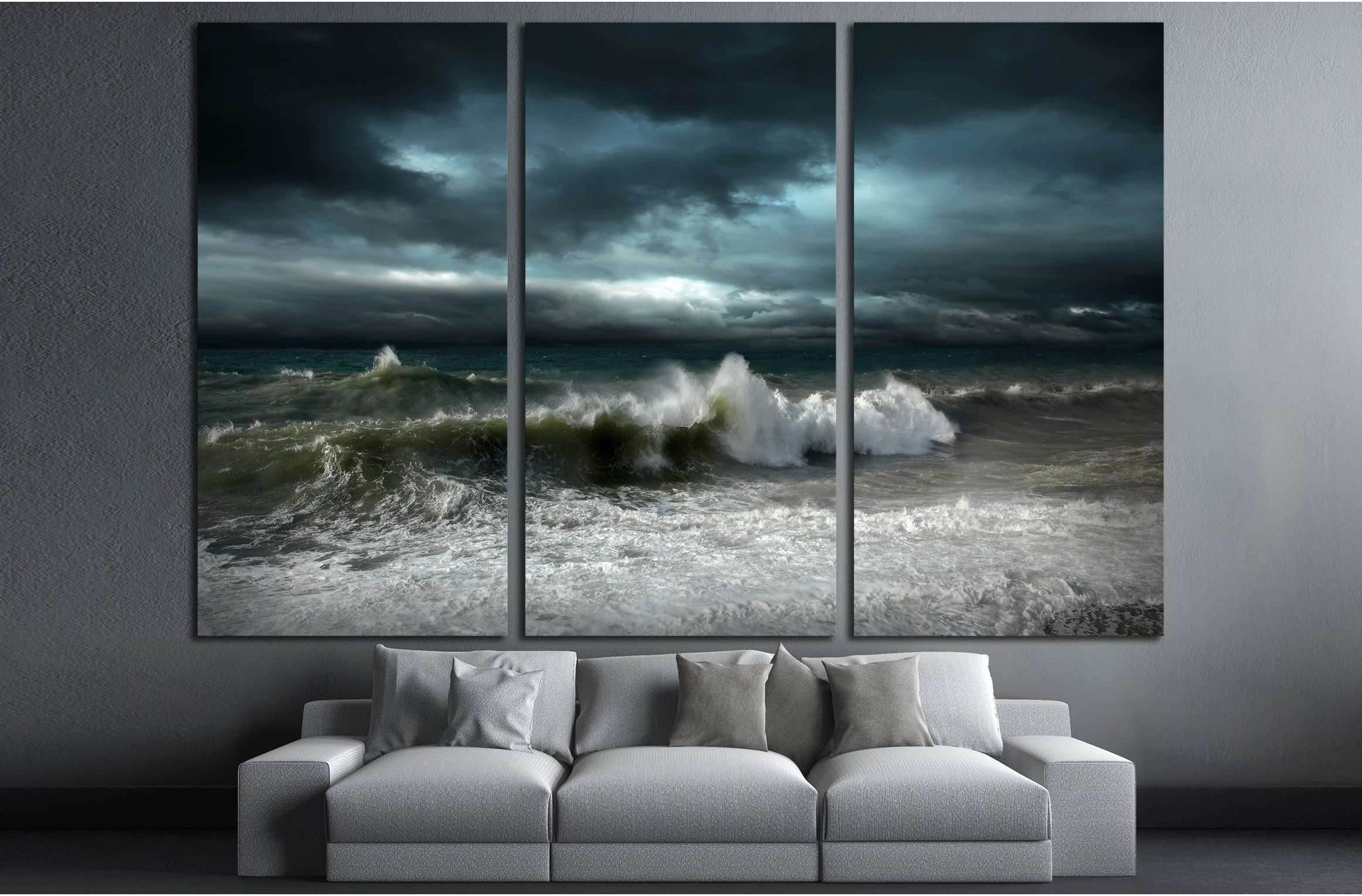 View of storm seascape №2864 Ready to Hang Canvas Print - Zellart Canvas Prints ALL_Products, s-2864