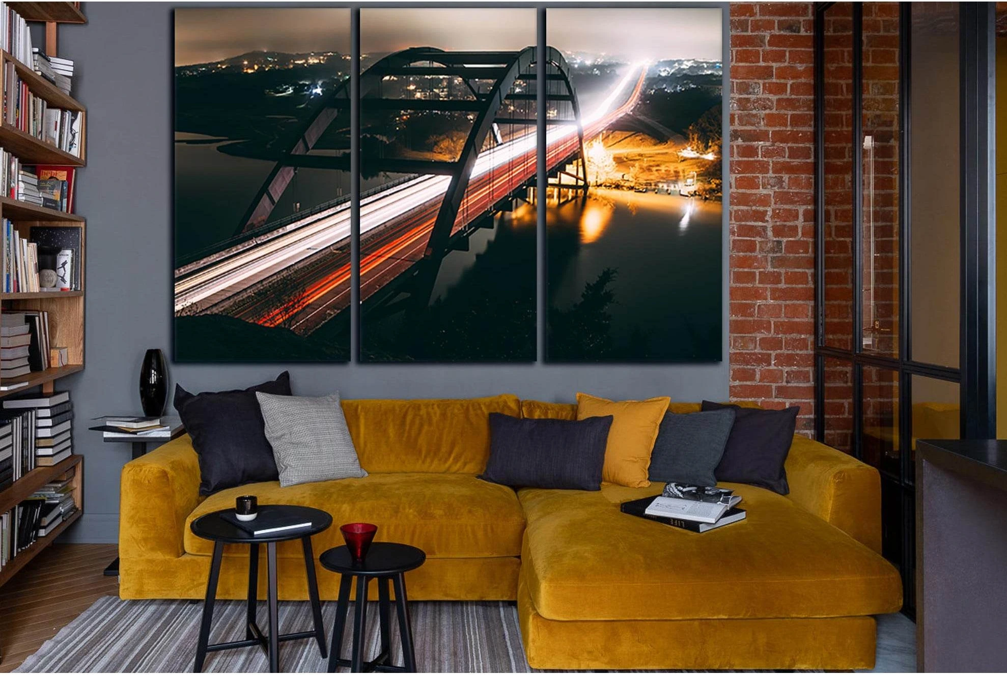 View Of The Bridge At Night №SL1144 Ready to Hang Canvas Print - Zellart Canvas Prints 0new, ALL_Products, Bridges Wall Art