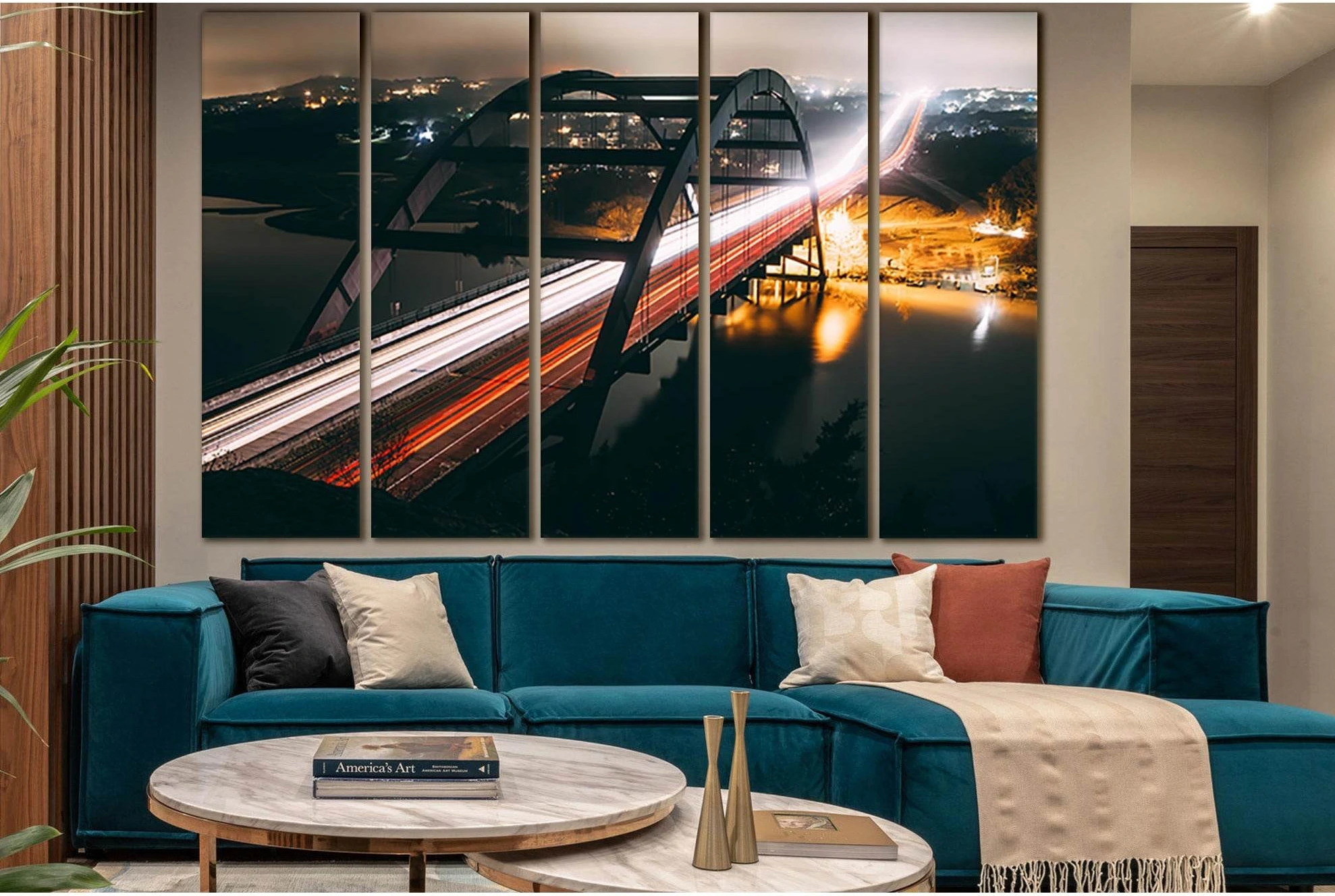 View Of The Bridge At Night №SL1144 Ready to Hang Canvas Print - Zellart Canvas Prints 0new, ALL_Products, Bridges Wall Art