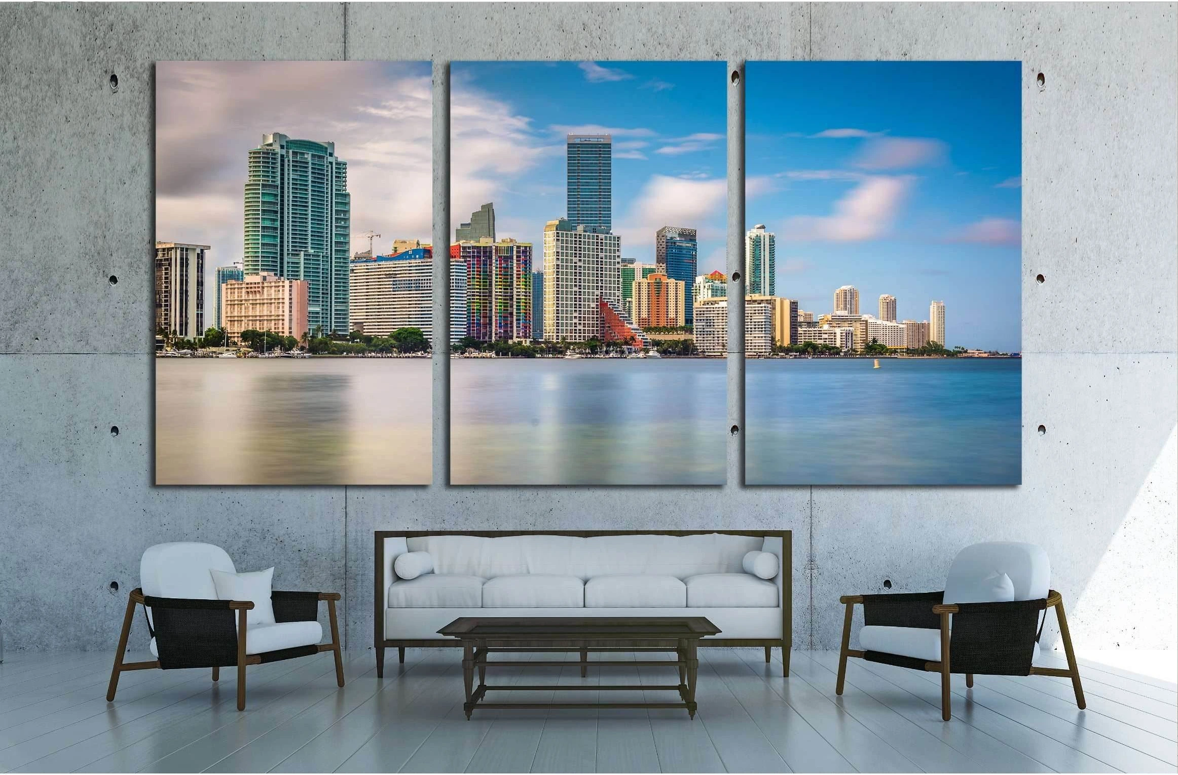 View of the Miami Skyline from Virginia Key, Miami, Florida №1686 Ready to Hang Canvas Print - Zellart Canvas Prints ALL_Products, s-1686