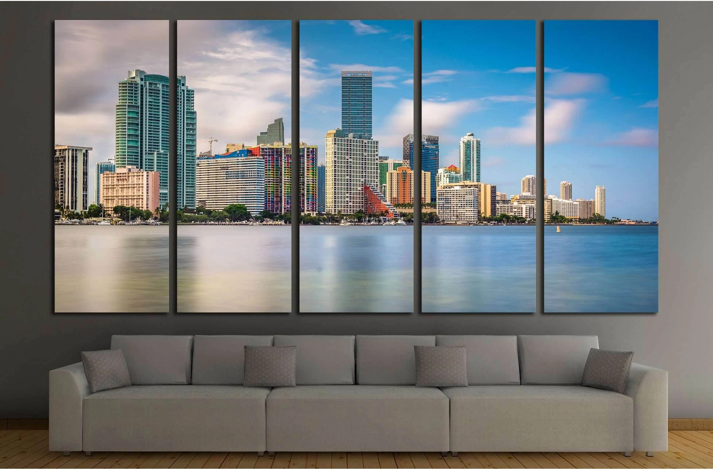 View of the Miami Skyline from Virginia Key, Miami, Florida №1686 Ready to Hang Canvas Print - Zellart Canvas Prints ALL_Products, s-1686