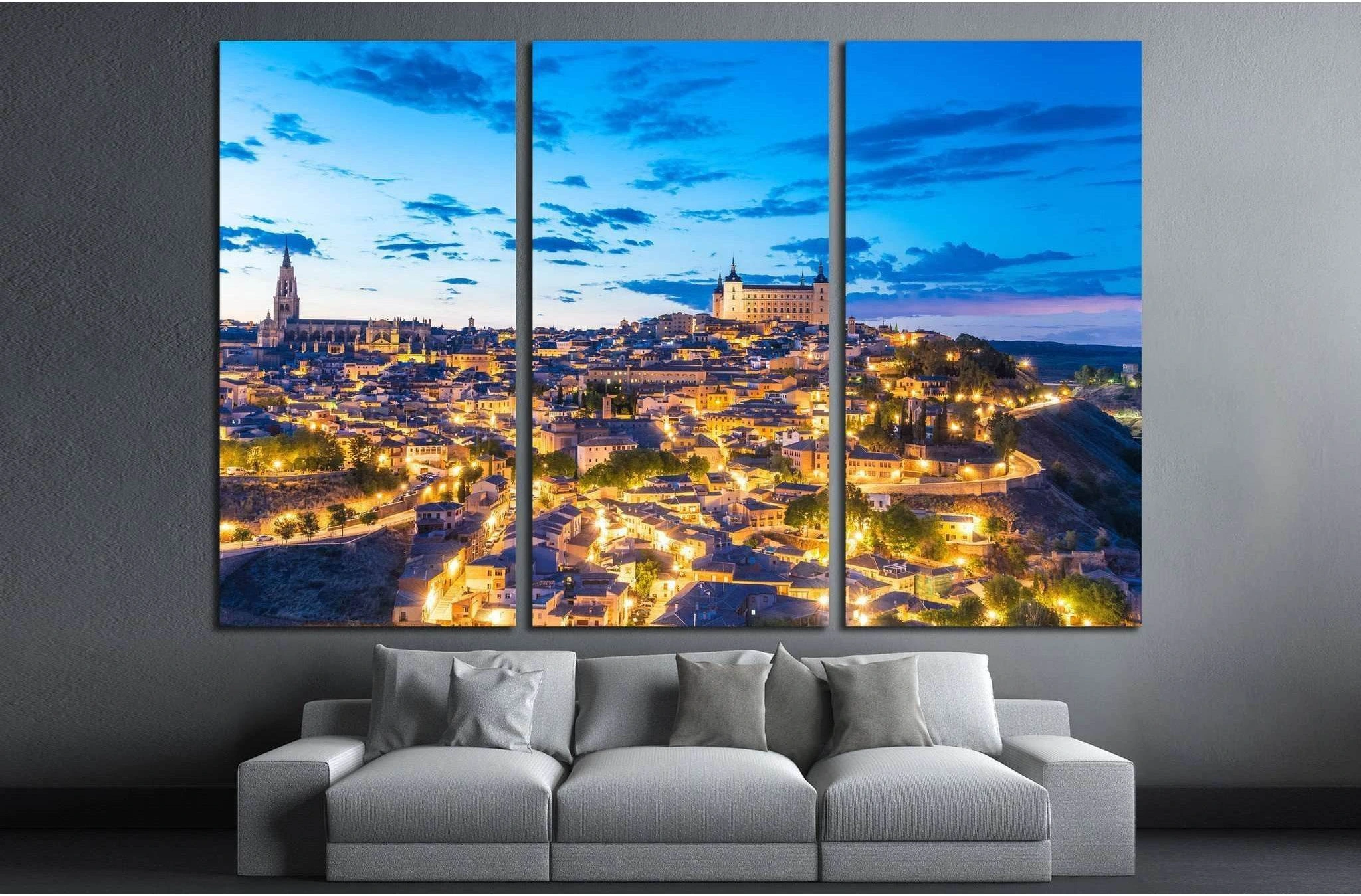 View of Toledo, Spain including Alcazar and the cathedral at dusk №1707 Ready to Hang Canvas Print - Zellart Canvas Prints ALL_Products, s-1707