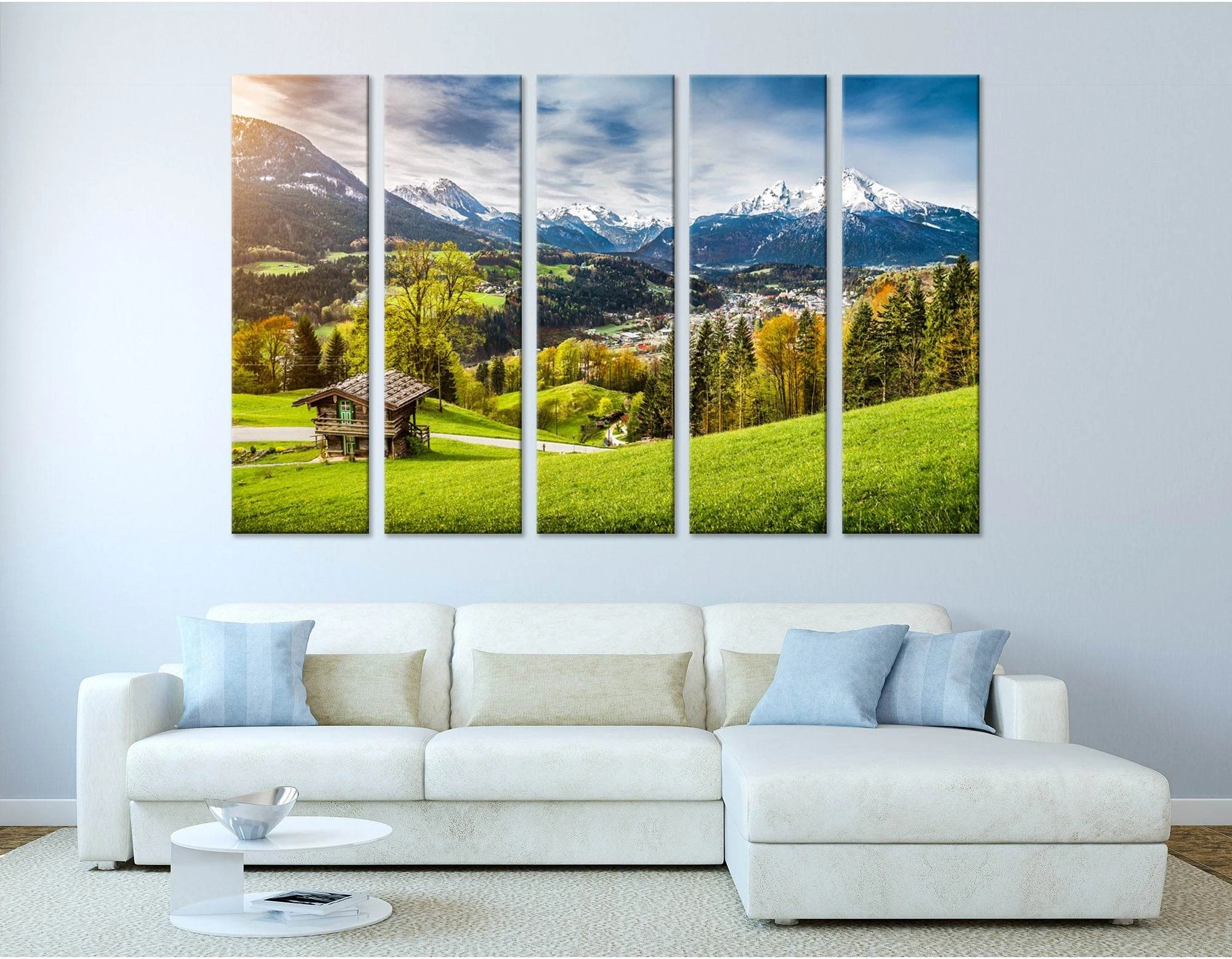 Village Among Beautiful Mountains In the Bavarian Alps №04228 Ready to Hang Canvas Print - Zellart Canvas Prints ALL_Products