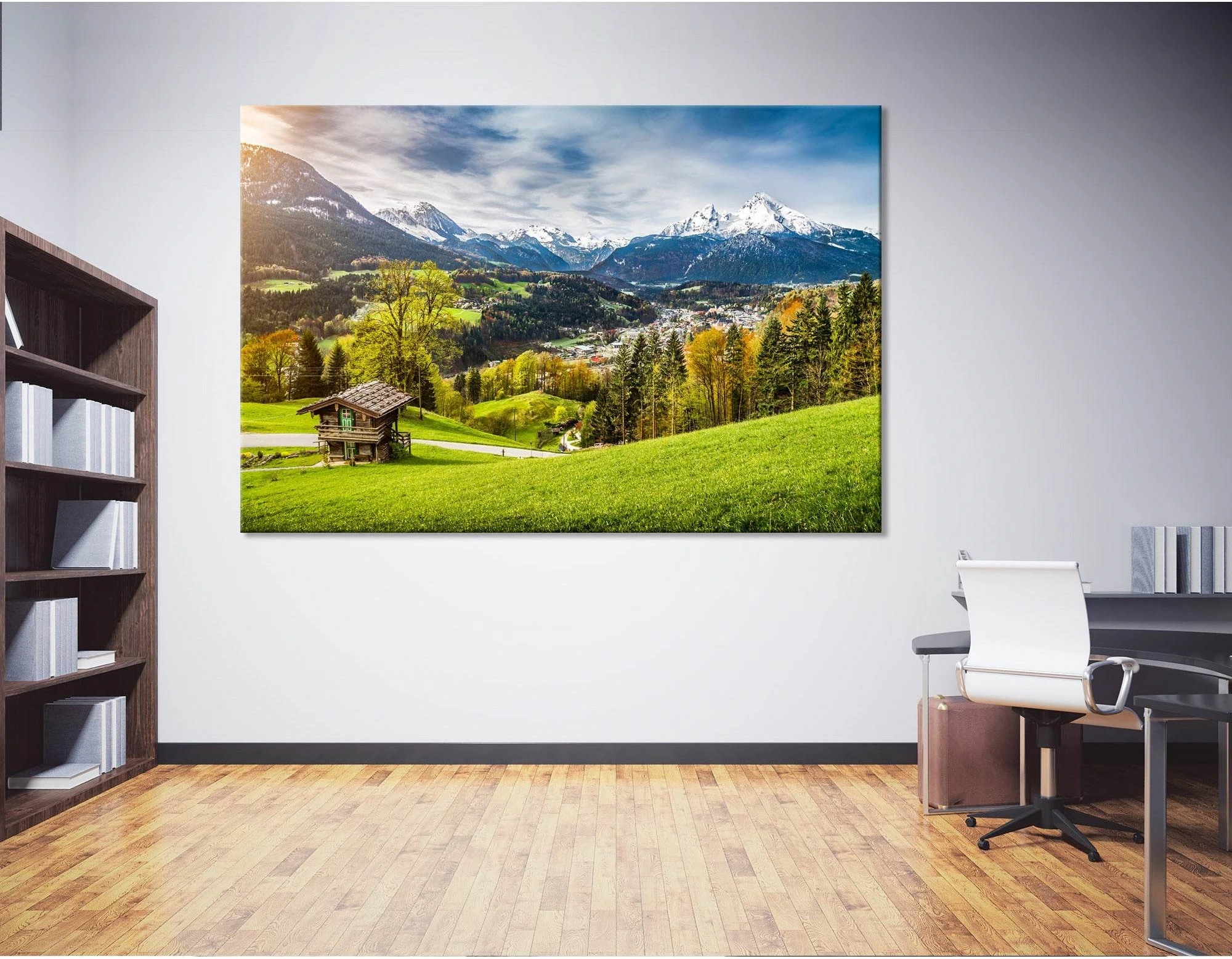 Village Among Beautiful Mountains In the Bavarian Alps №04228 Ready to Hang Canvas Print - Zellart Canvas Prints ALL_Products