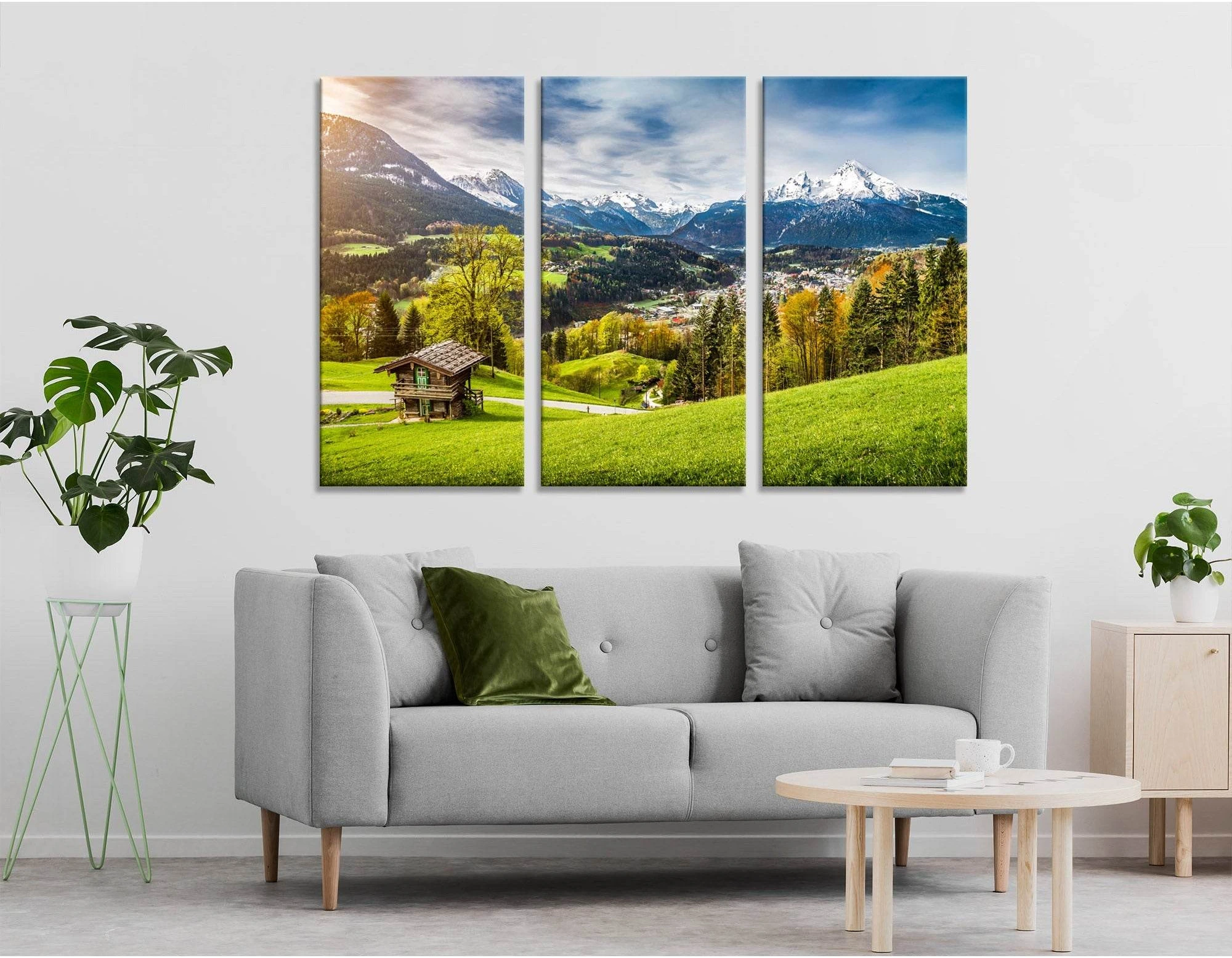 Village Among Beautiful Mountains In the Bavarian Alps №04228 Ready to Hang Canvas Print - Zellart Canvas Prints ALL_Products