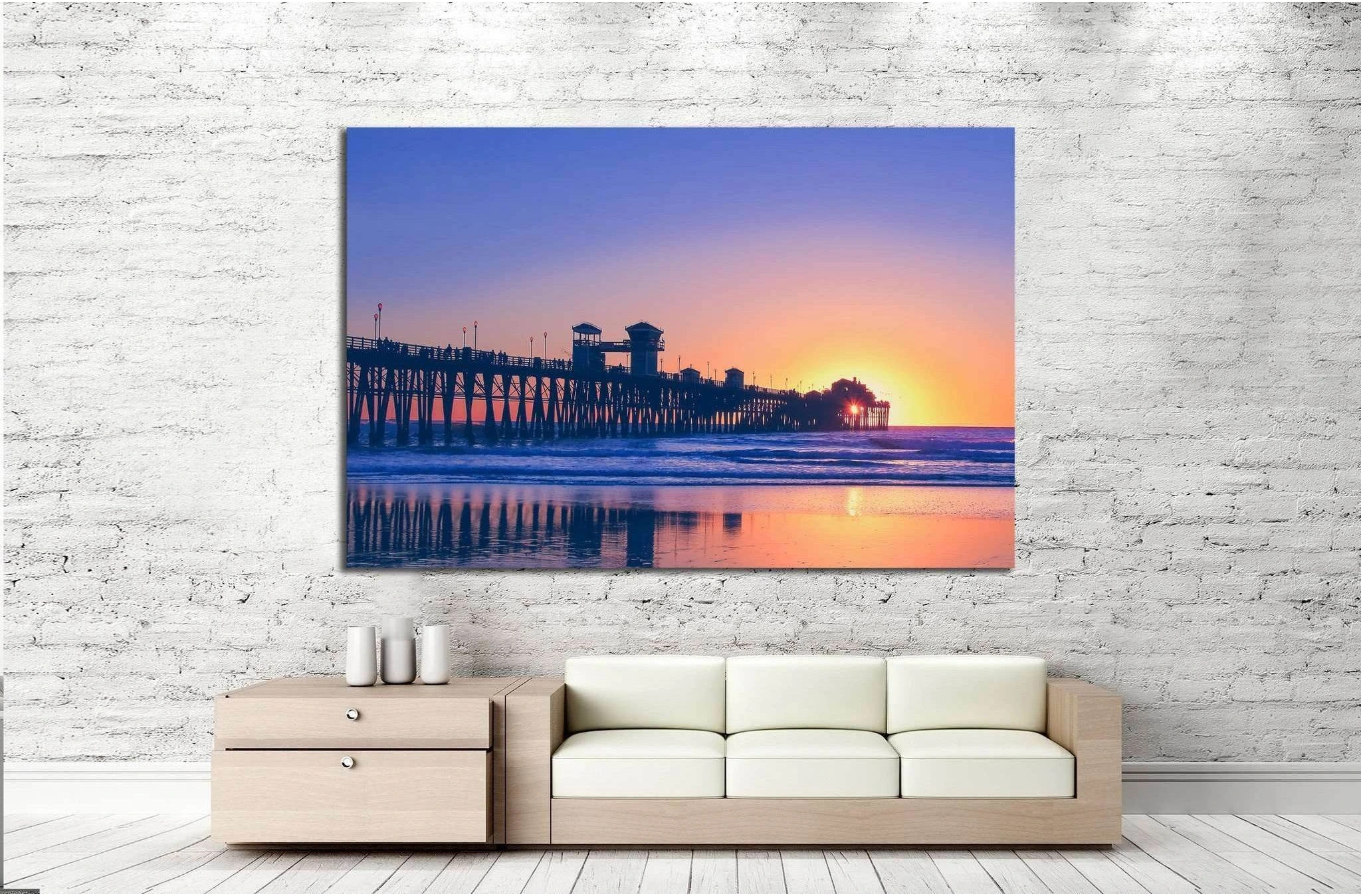 Vintage beach photo of pier at sunset in California №1777 Ready to Hang Canvas Print - Zellart Canvas Prints ALL_Products, s-1777