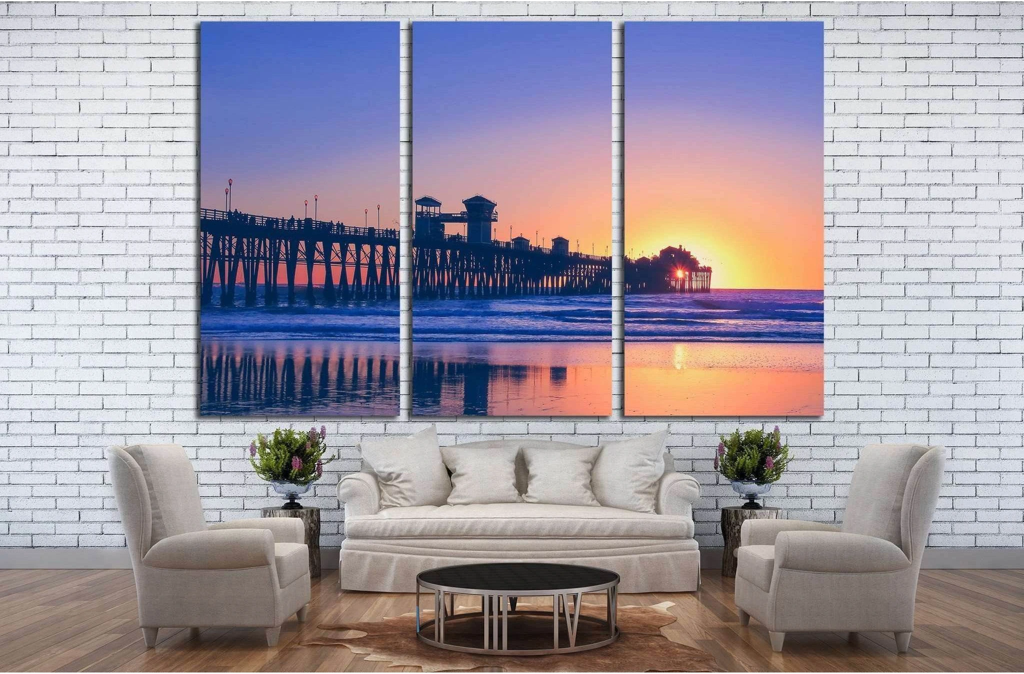 Vintage beach photo of pier at sunset in California №1777 Ready to Hang Canvas Print - Zellart Canvas Prints ALL_Products, s-1777
