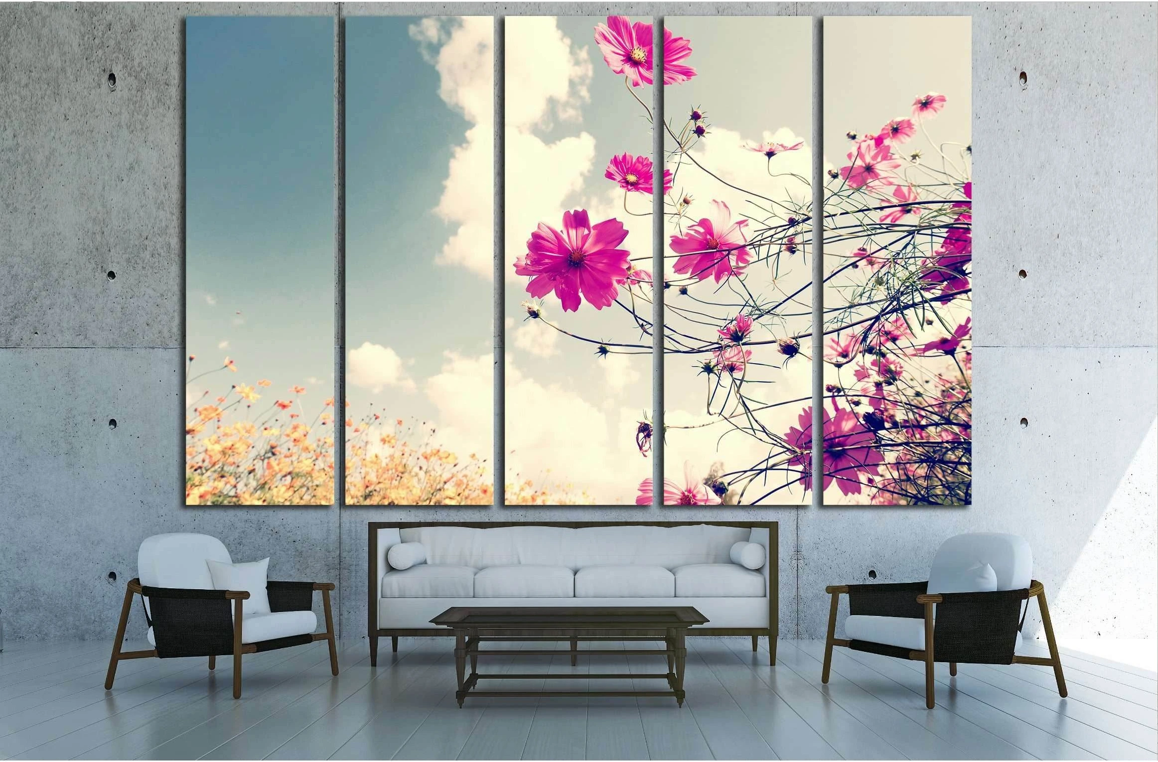 vintage Beautiful cosmos flowers in garden №3268 Ready to Hang Canvas Print - Zellart Canvas Prints ALL_Products, s-3268