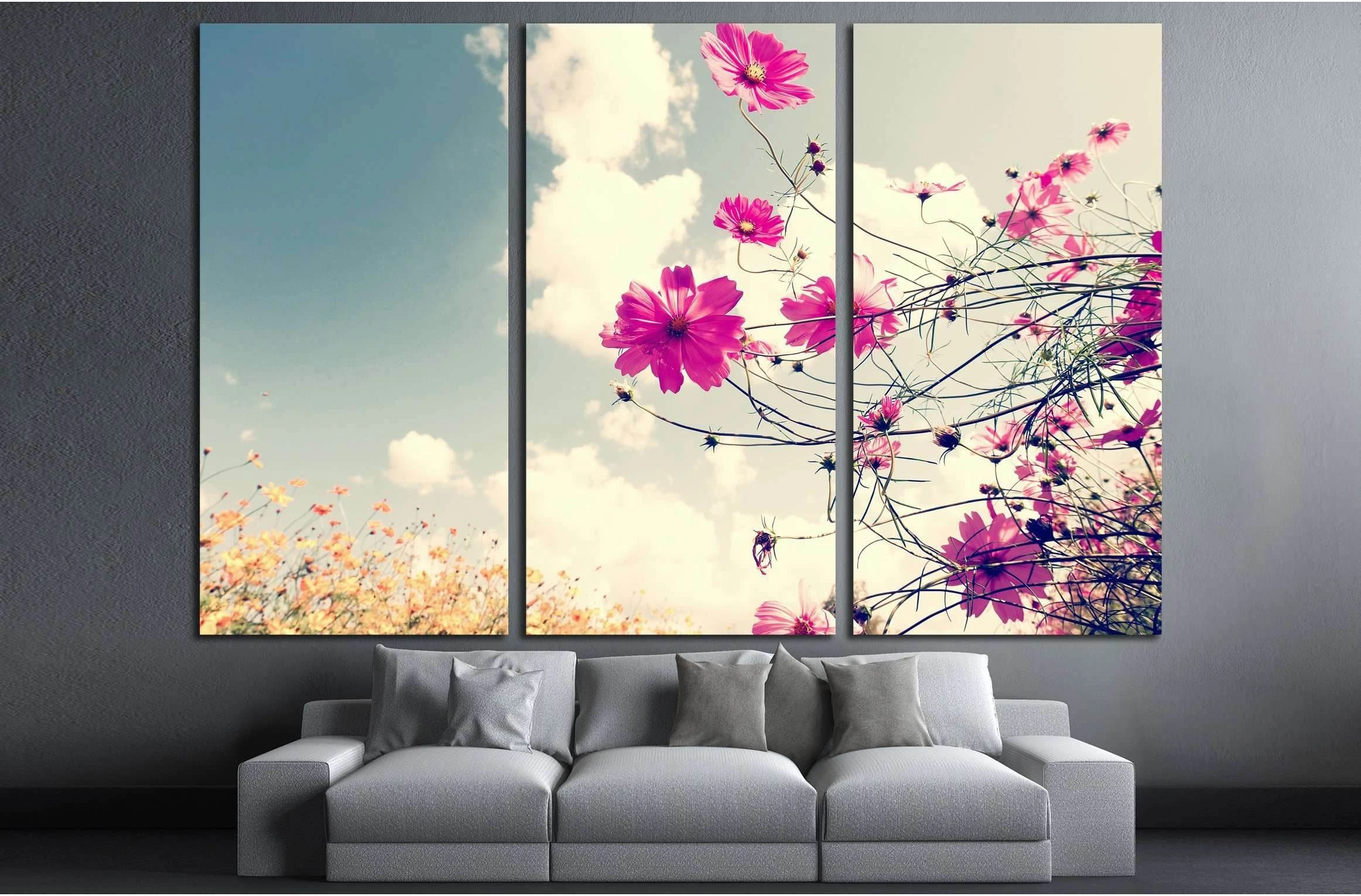 vintage Beautiful cosmos flowers in garden №3268 Ready to Hang Canvas Print - Zellart Canvas Prints ALL_Products, s-3268