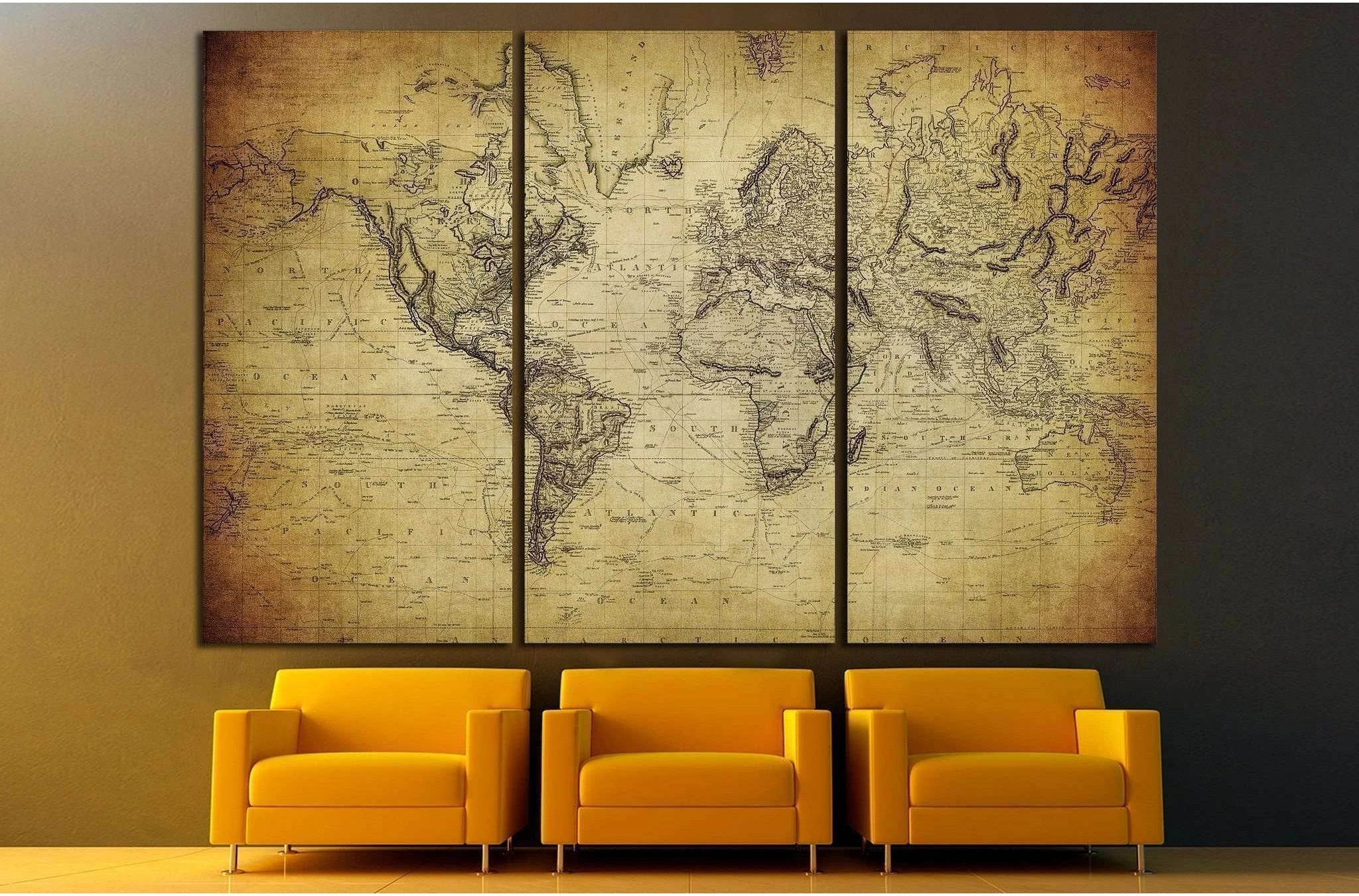vintage map of the world №1324 Ready to Hang Canvas Print - Zellart Canvas Prints ALL_Products, s-1324