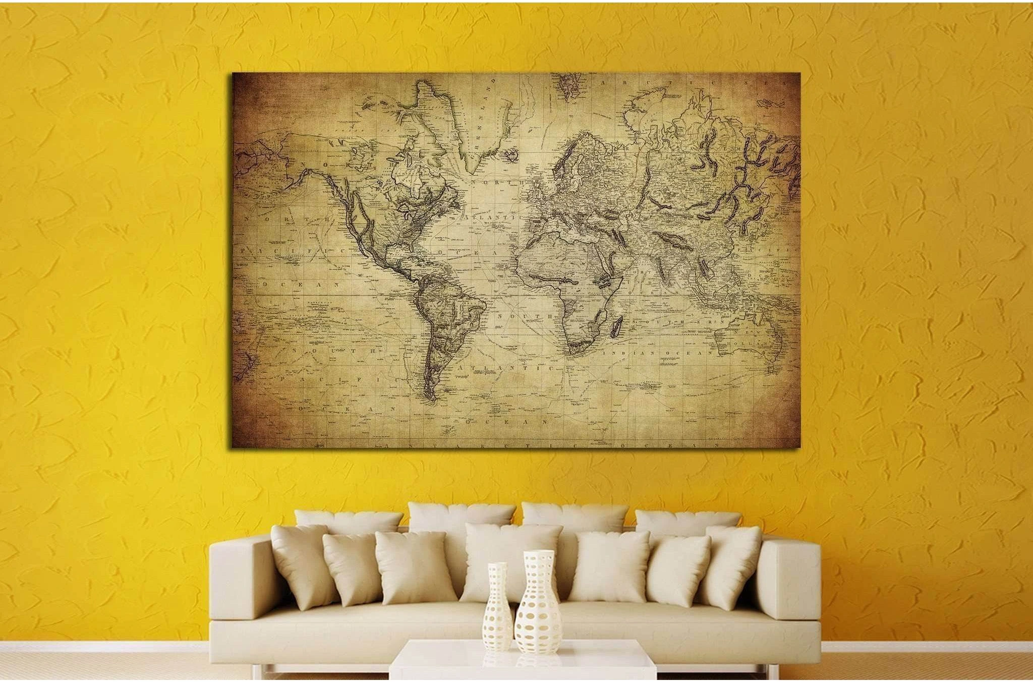 vintage map of the world №1324 Ready to Hang Canvas Print - Zellart Canvas Prints ALL_Products, s-1324