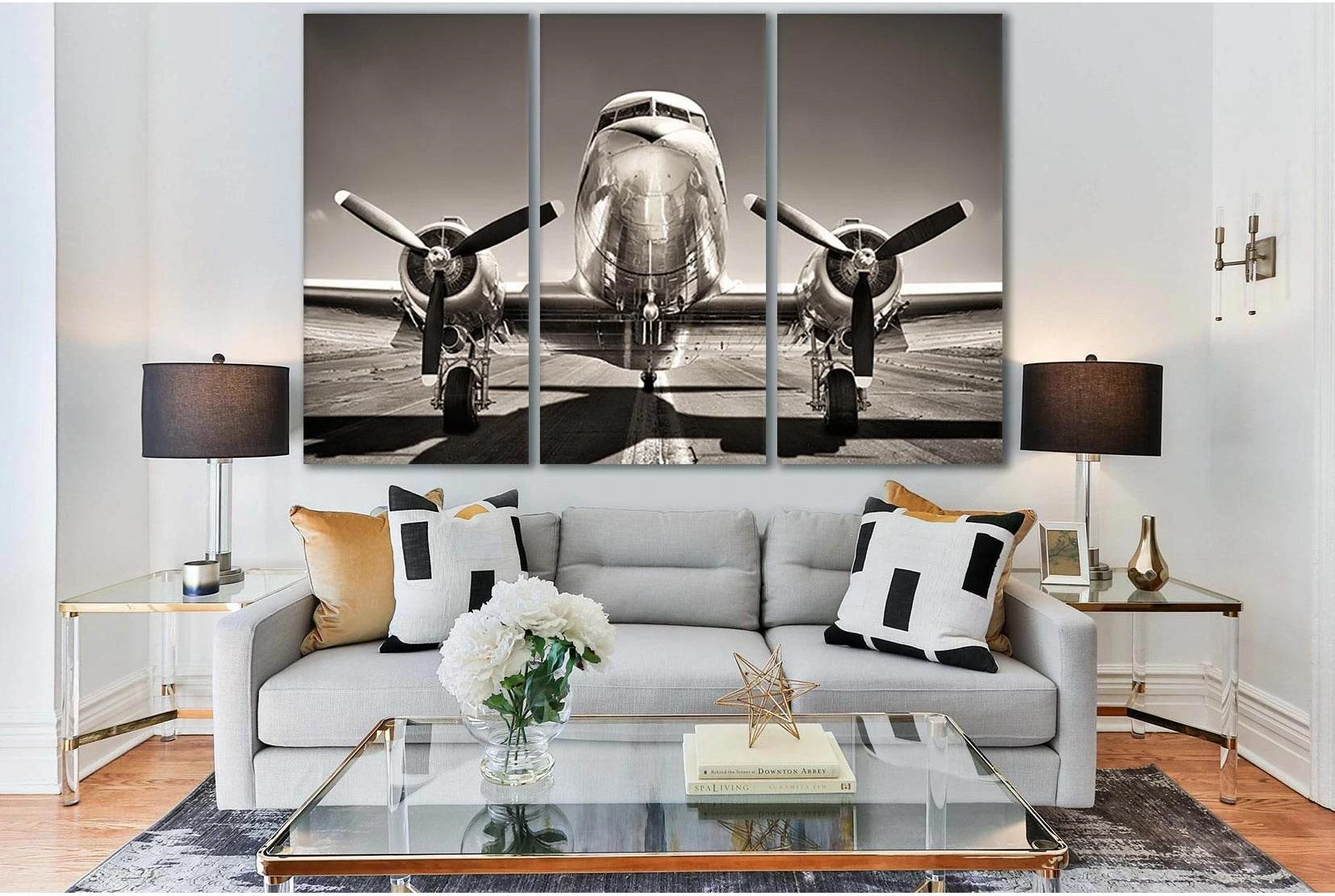 Vintage Plane On Runway №SL739 Ready to Hang Canvas Print - Zellart Canvas Prints 0new, ALL_Products, Engine, Engines Wall Art