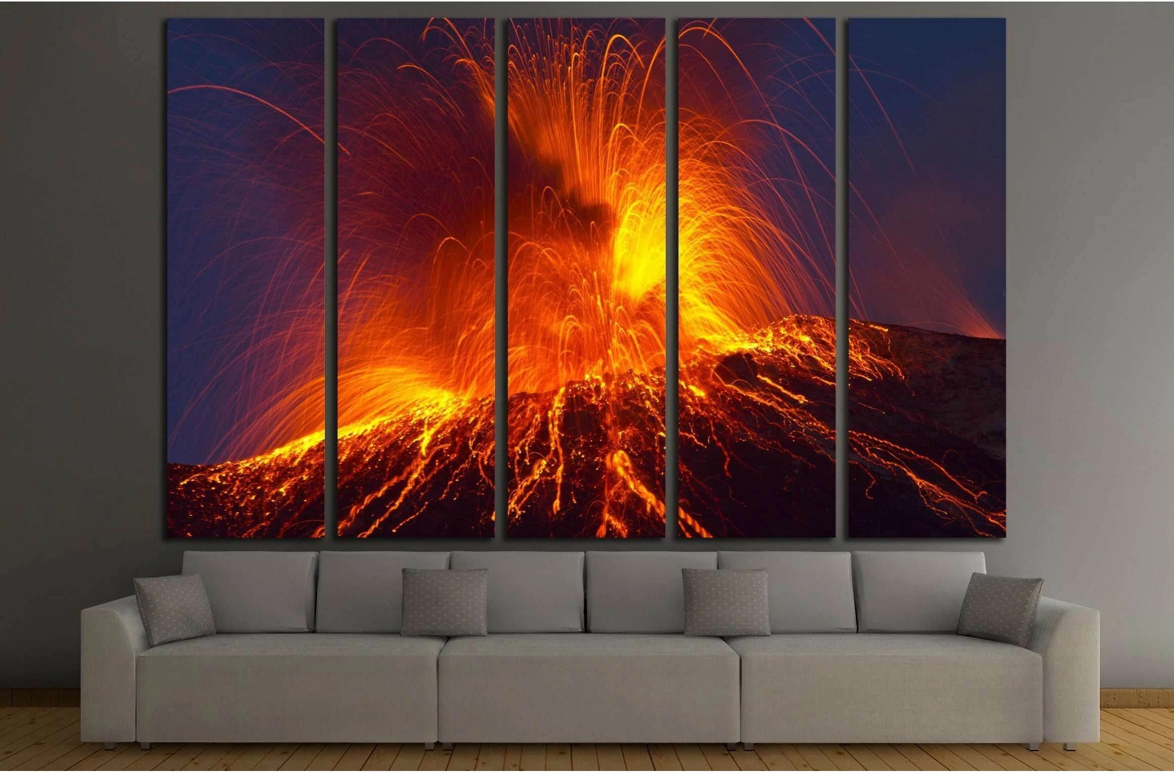 Volcano stromboli with spectacular eruptions №2923 Ready to Hang Canvas Print - Zellart Canvas Prints ALL_Products, s-2923