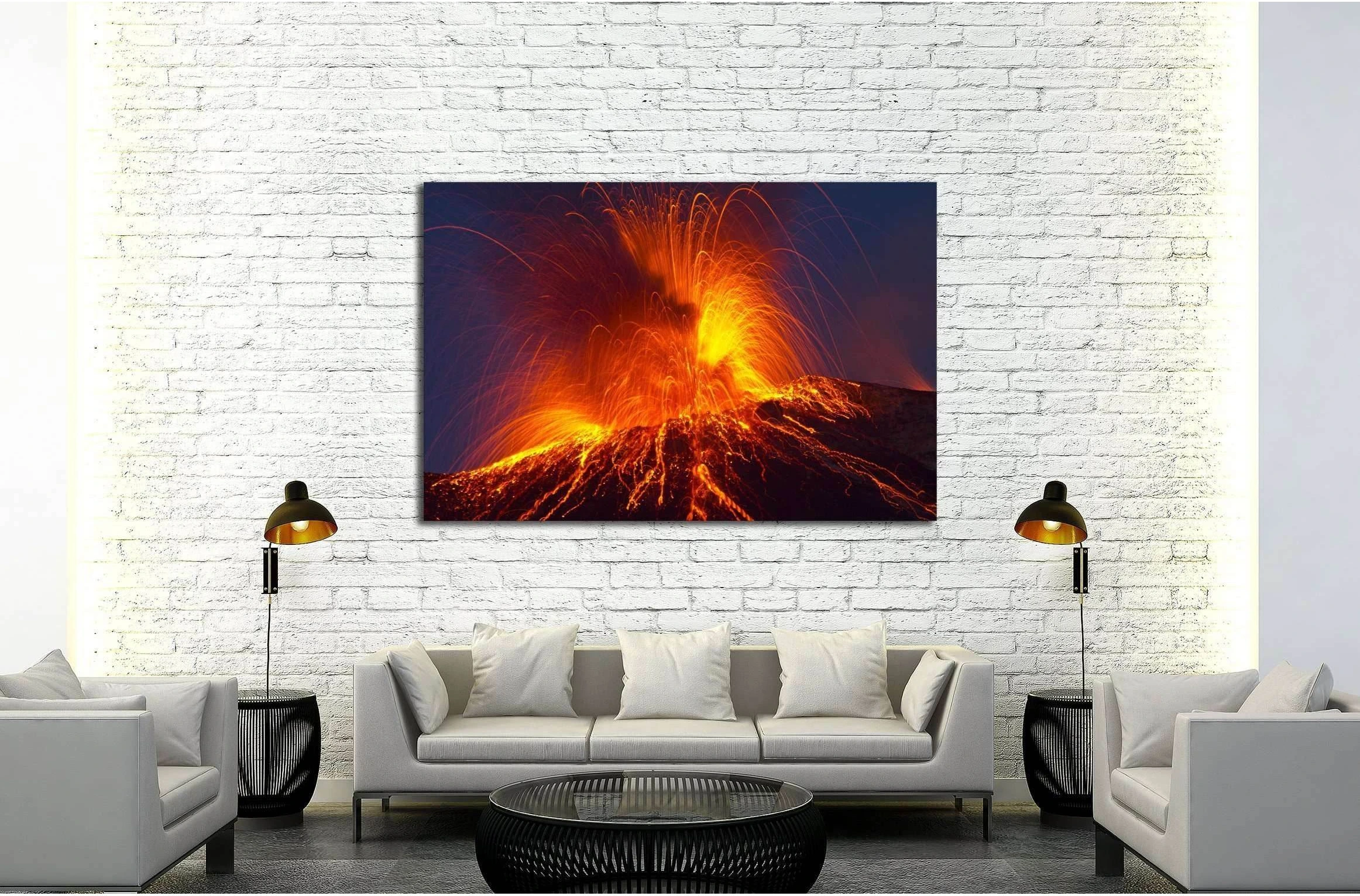 Volcano stromboli with spectacular eruptions №2923 Ready to Hang Canvas Print - Zellart Canvas Prints ALL_Products, s-2923