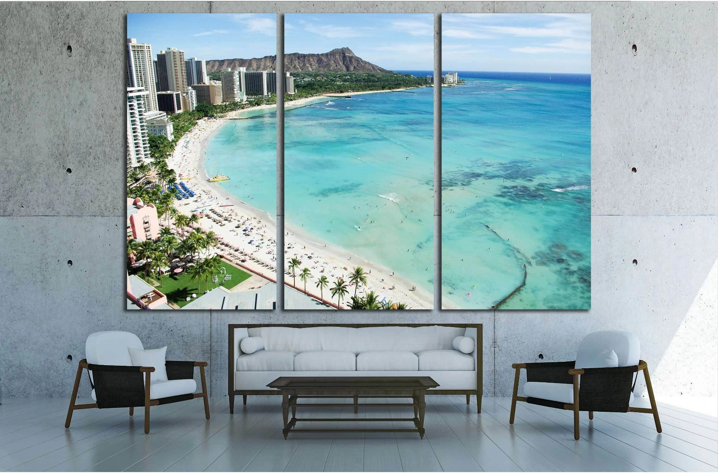 Waikiki Beach and Diamond Head, Honolulu, Oahu Island, Hawaii №2310 Ready to Hang Canvas Print - Zellart Canvas Prints ALL_Products, s-2310