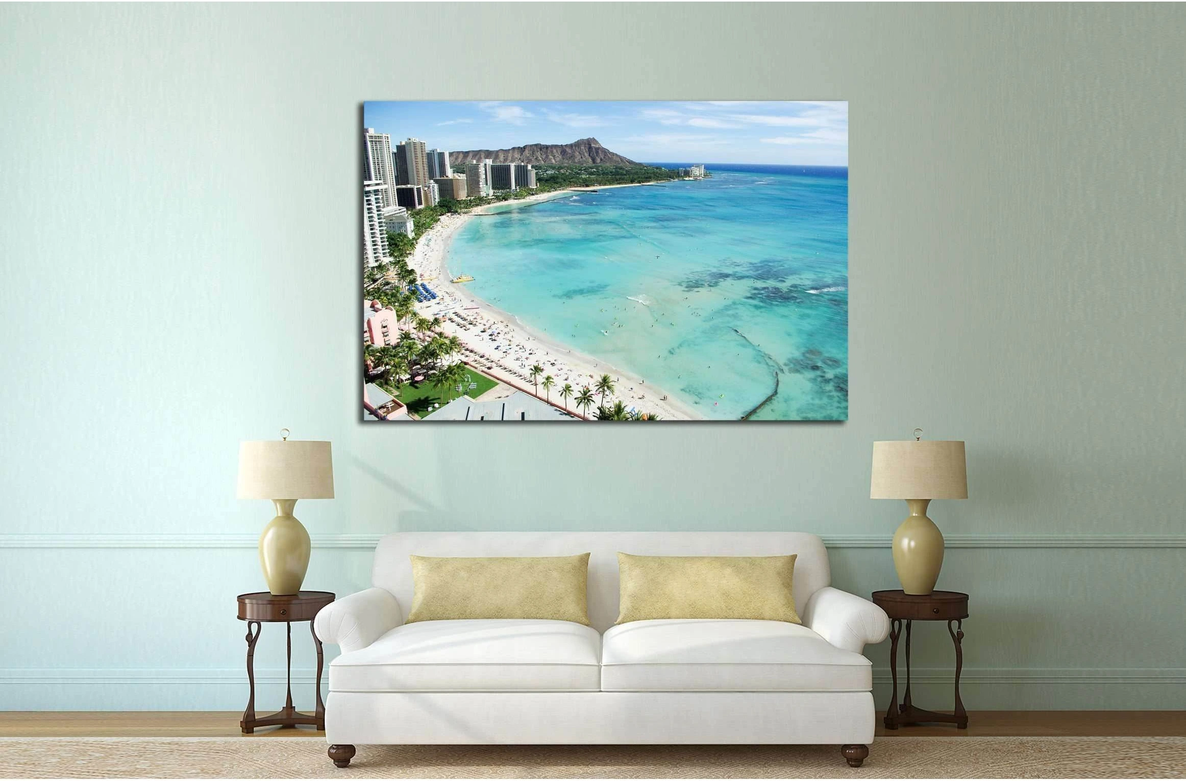 Waikiki Beach and Diamond Head, Honolulu, Oahu Island, Hawaii №2310 Ready to Hang Canvas Print - Zellart Canvas Prints ALL_Products, s-2310