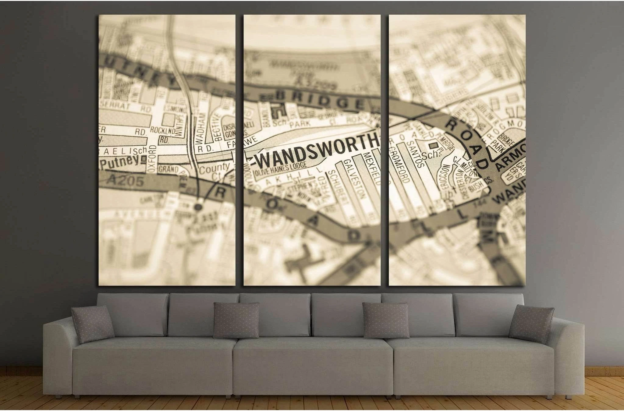 Wandsworth. London, UK map №1573 Ready to Hang Canvas Print - Zellart Canvas Prints ALL_Products, s-1573