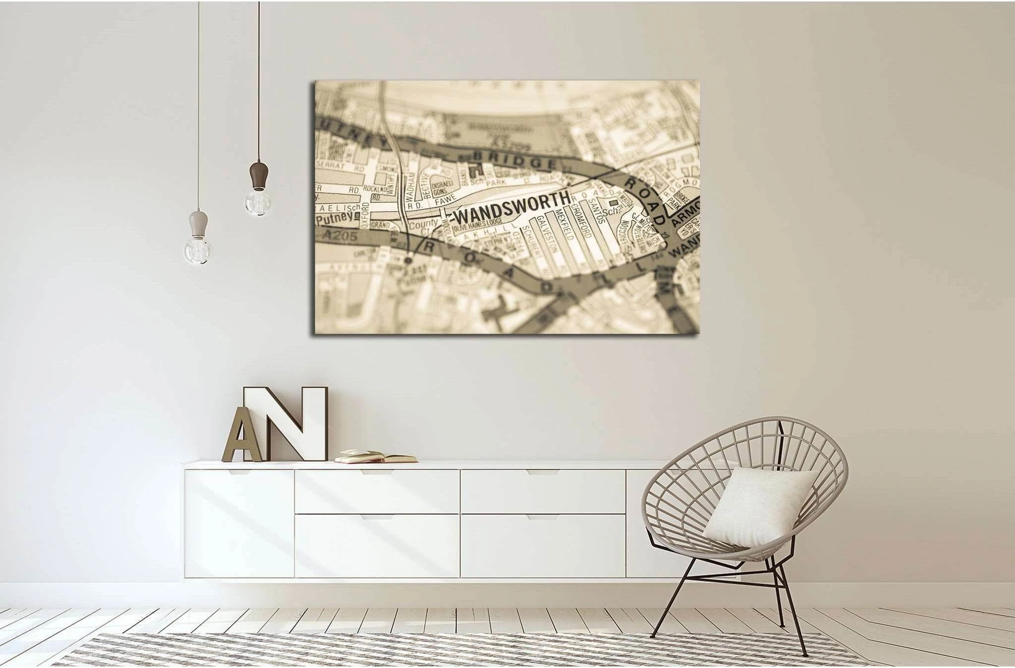 Wandsworth. London, UK map №1573 Ready to Hang Canvas Print - Zellart Canvas Prints ALL_Products, s-1573