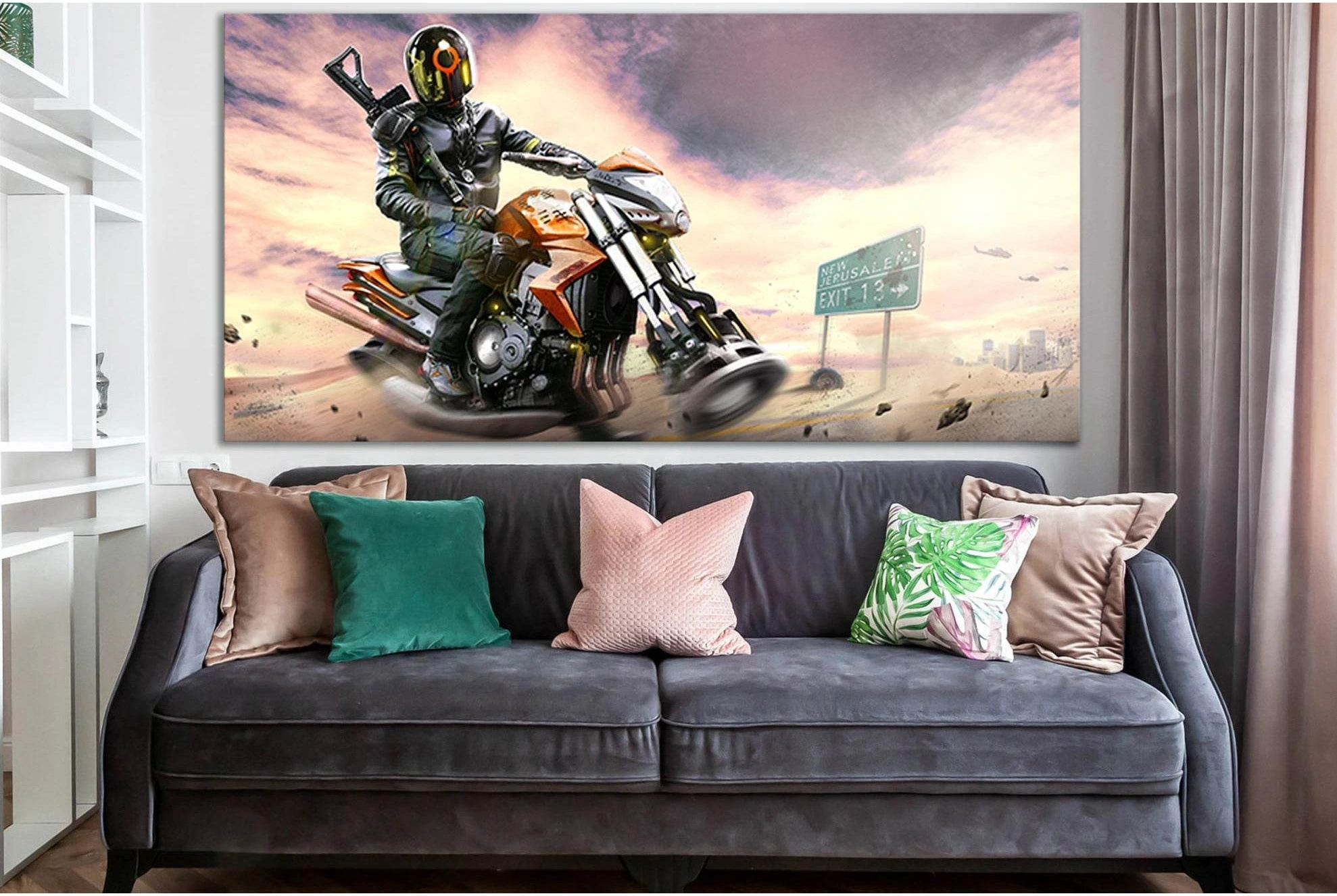 Warrior Flying Motorcycle №SL1296 Ready to Hang Canvas Print - Zellart Canvas Prints 0new, ALL_Products, Fantasy And Sci Fi Wall Art