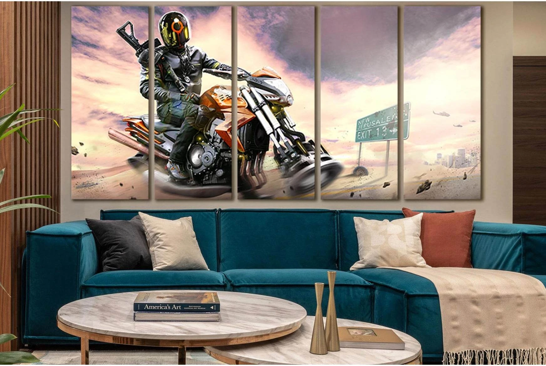 Warrior Flying Motorcycle №SL1296 Ready to Hang Canvas Print - Zellart Canvas Prints 0new, ALL_Products, Fantasy And Sci Fi Wall Art