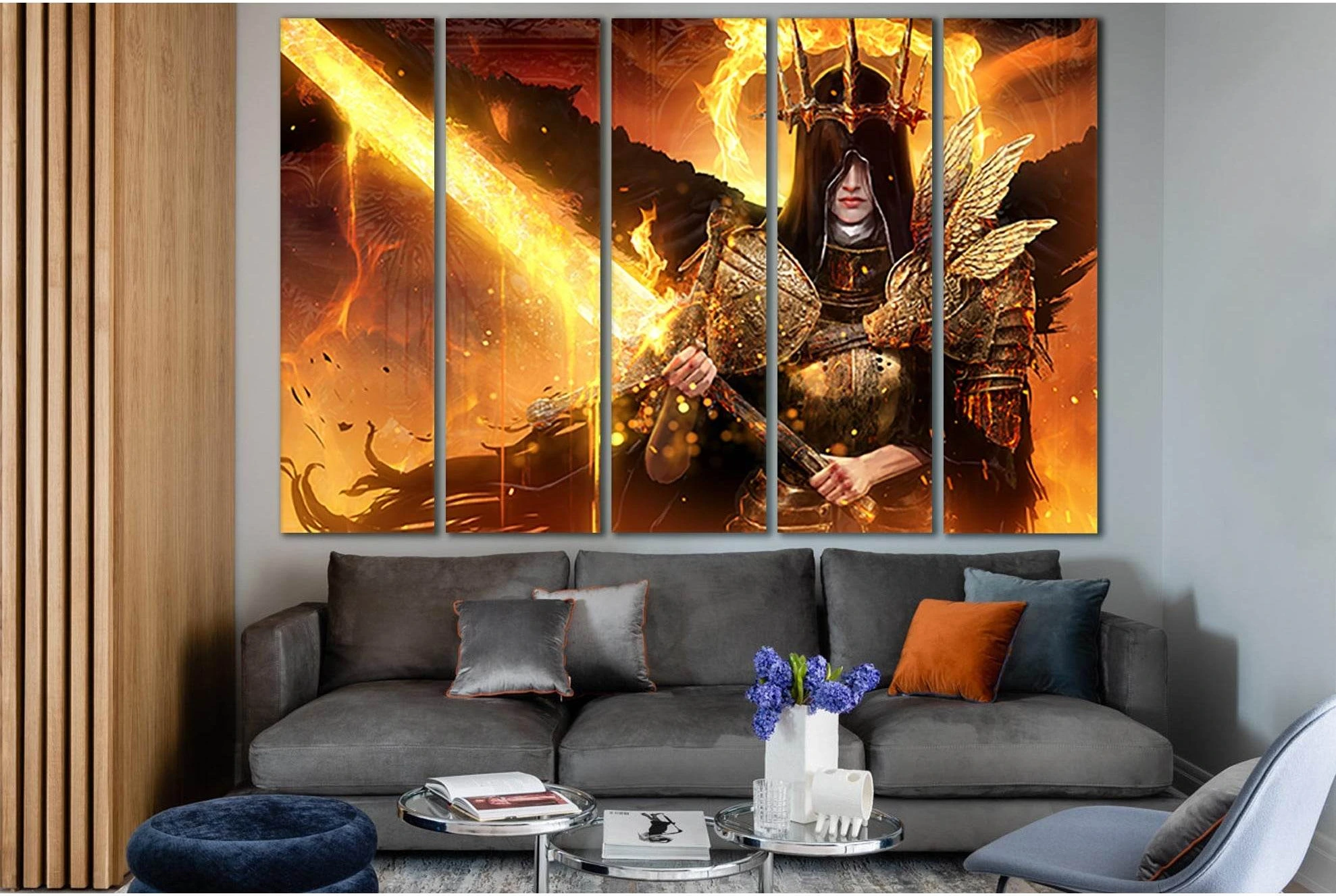 Warrior Girl With Fire Sword №SL1232 Ready to Hang Canvas Print - Zellart Canvas Prints 0new, ALL_Products, Fantasy And Sci Fi Wall Art