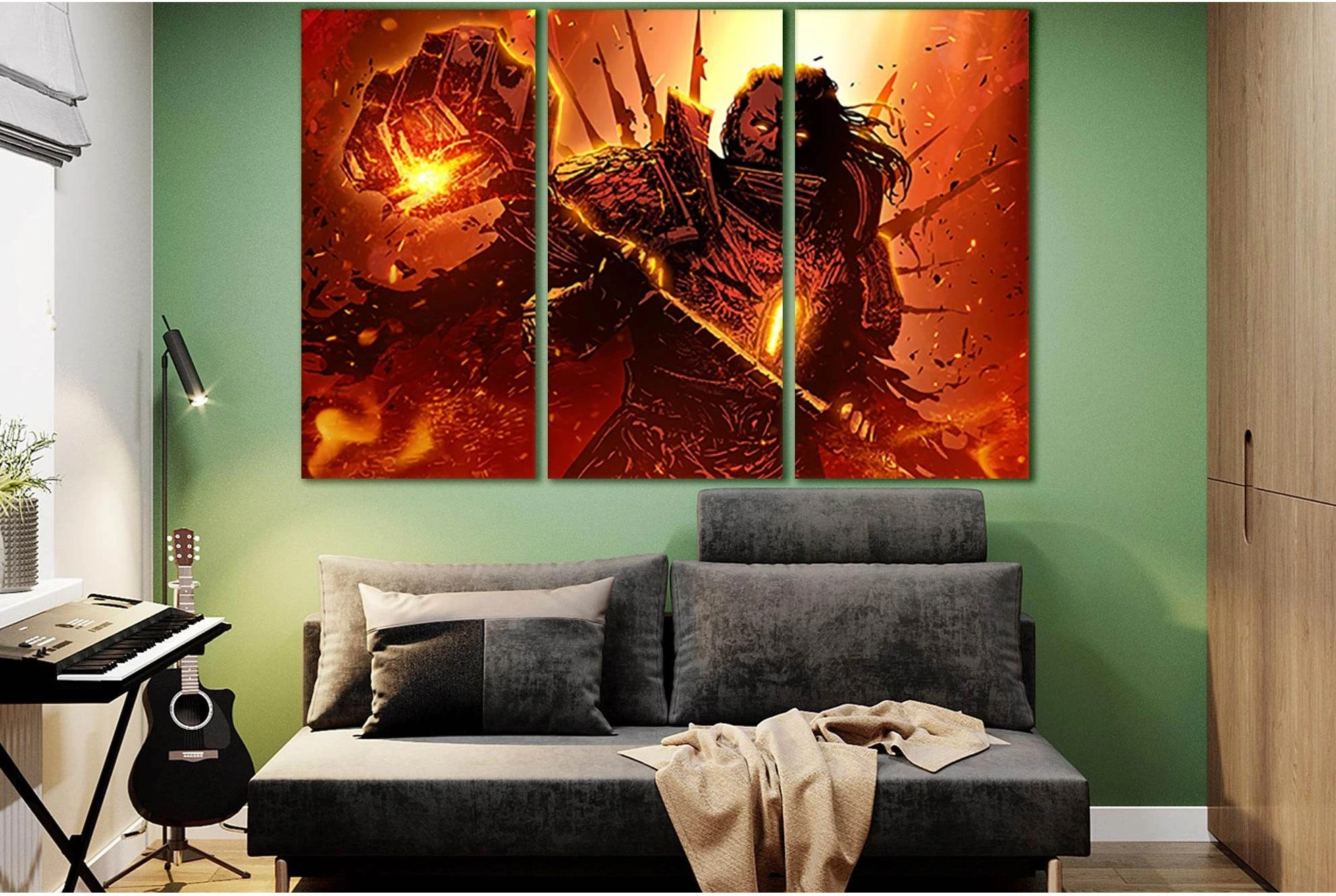 Warrior With War Hammer №SL1239 Ready to Hang Canvas Print - Zellart Canvas Prints 0new, ALL_Products, Fantasy And Sci Fi Wall Art