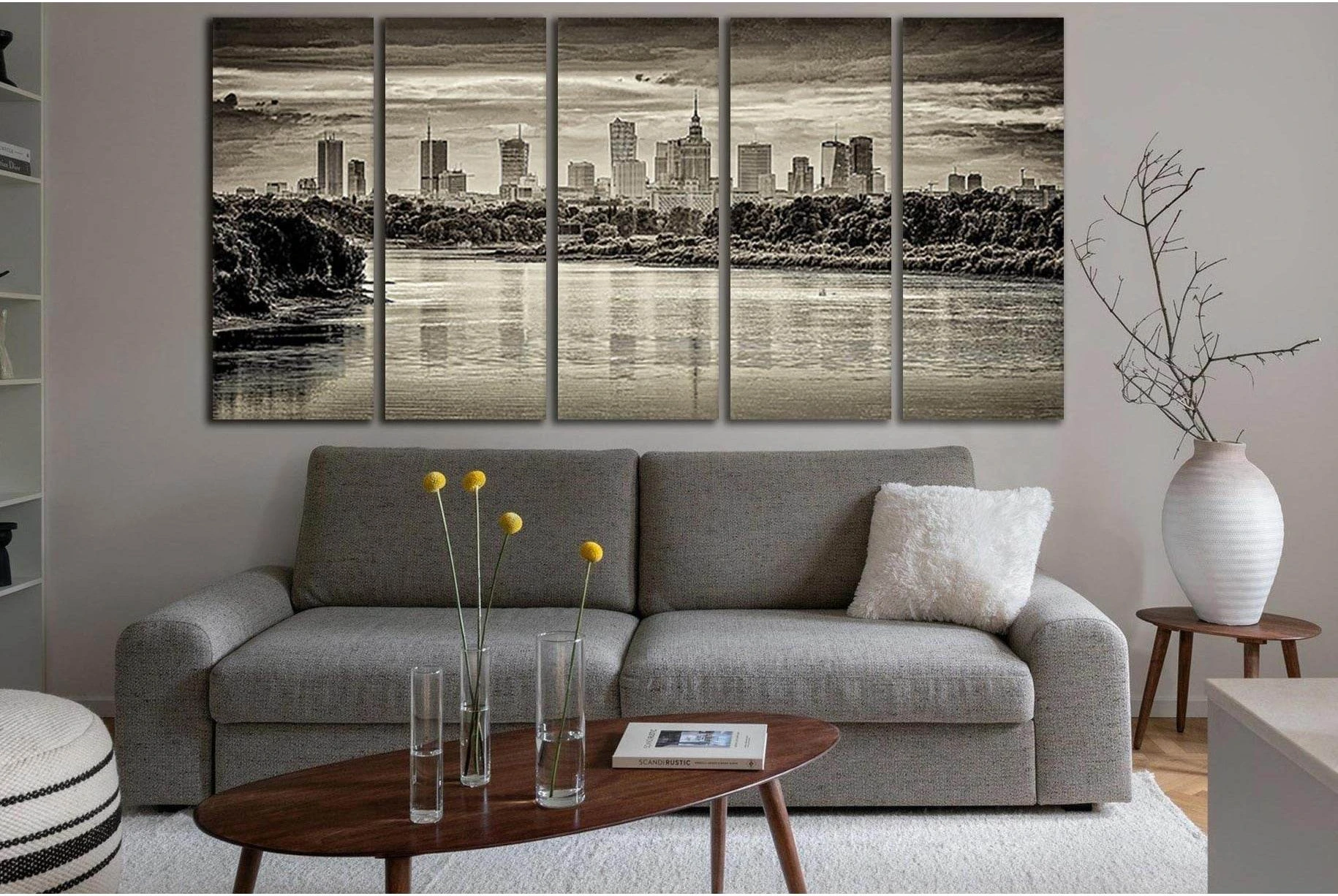 Warsaw Skyscrapers Black End White №SL869 Ready to Hang Canvas Print - Zellart Canvas Prints 0new, ALL_Products, Black & White Wall Art